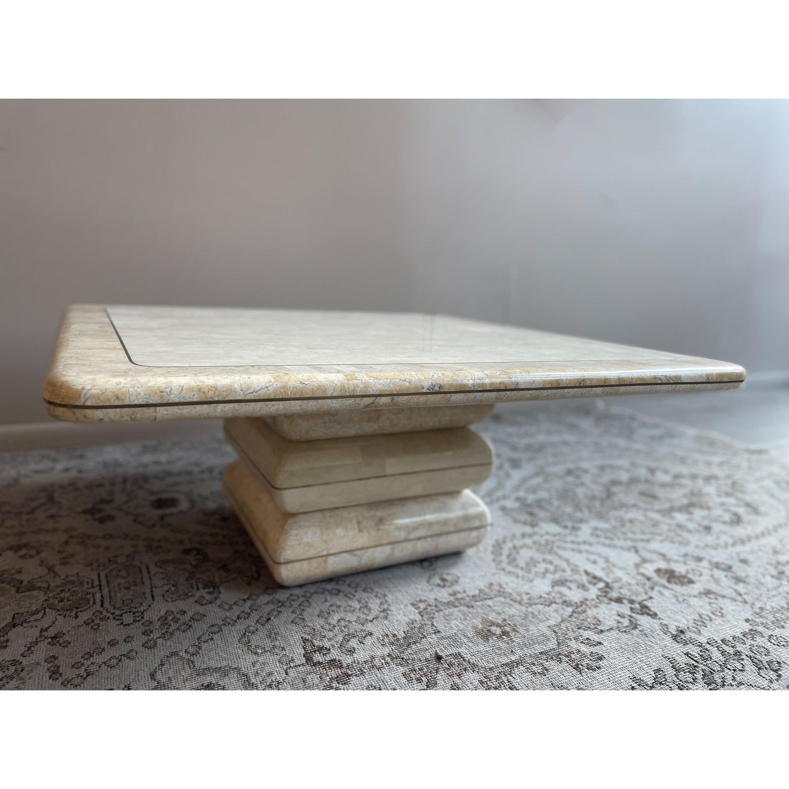 1980s Vintage Maitland Smith Tessellated Stone Coffee Table Postmodern