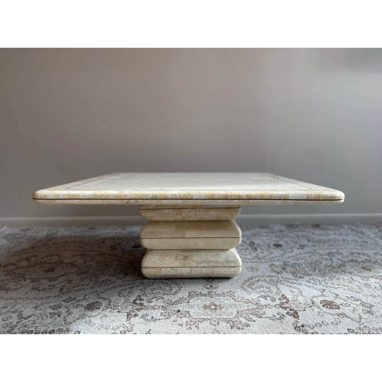 1980s Vintage Maitland Smith Tessellated Stone Coffee Table Postmodern