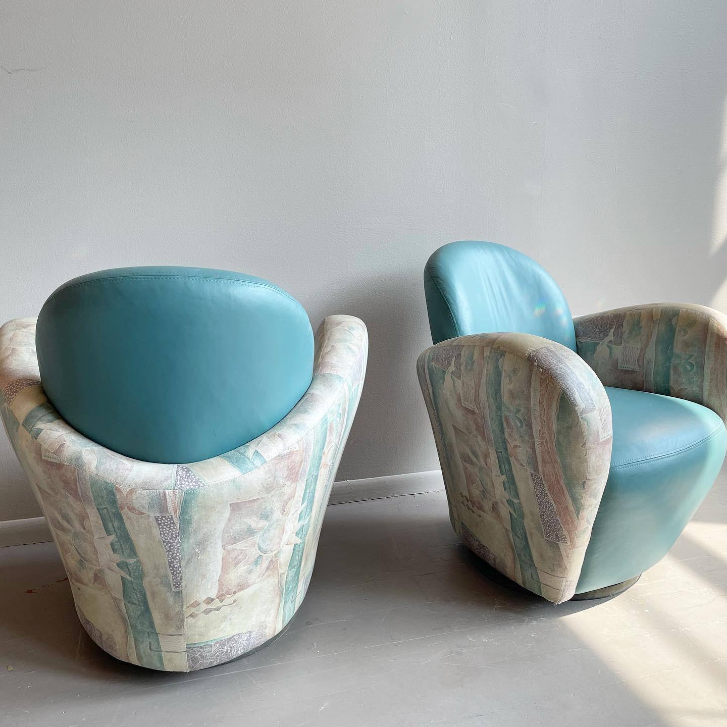 1980s Vintage Michael Wolk Miami Swivel Chairs in the Manner of Kagan - a Pair