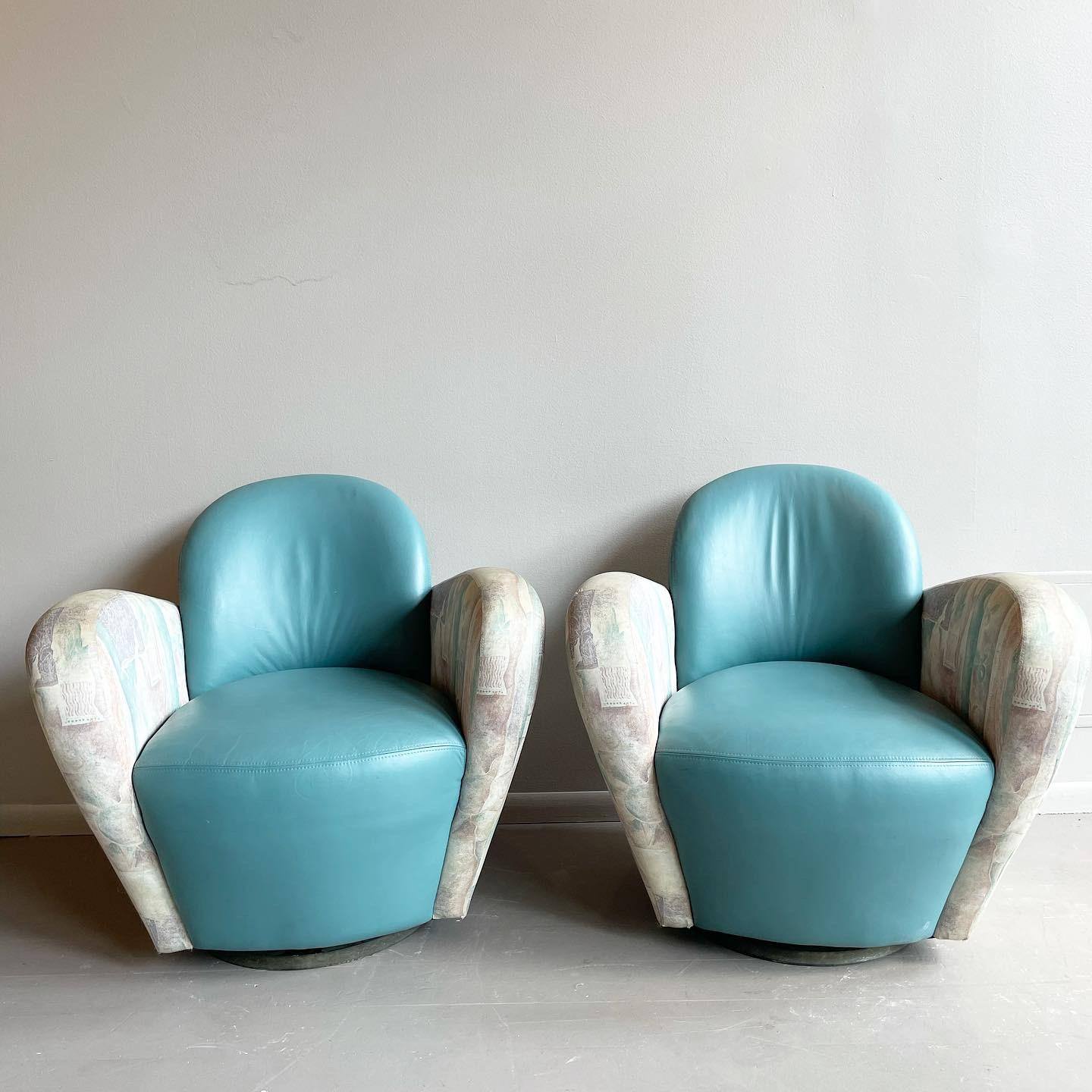 1980s Vintage Michael Wolk Miami Swivel Chairs in the Manner of Kagan - a Pair
