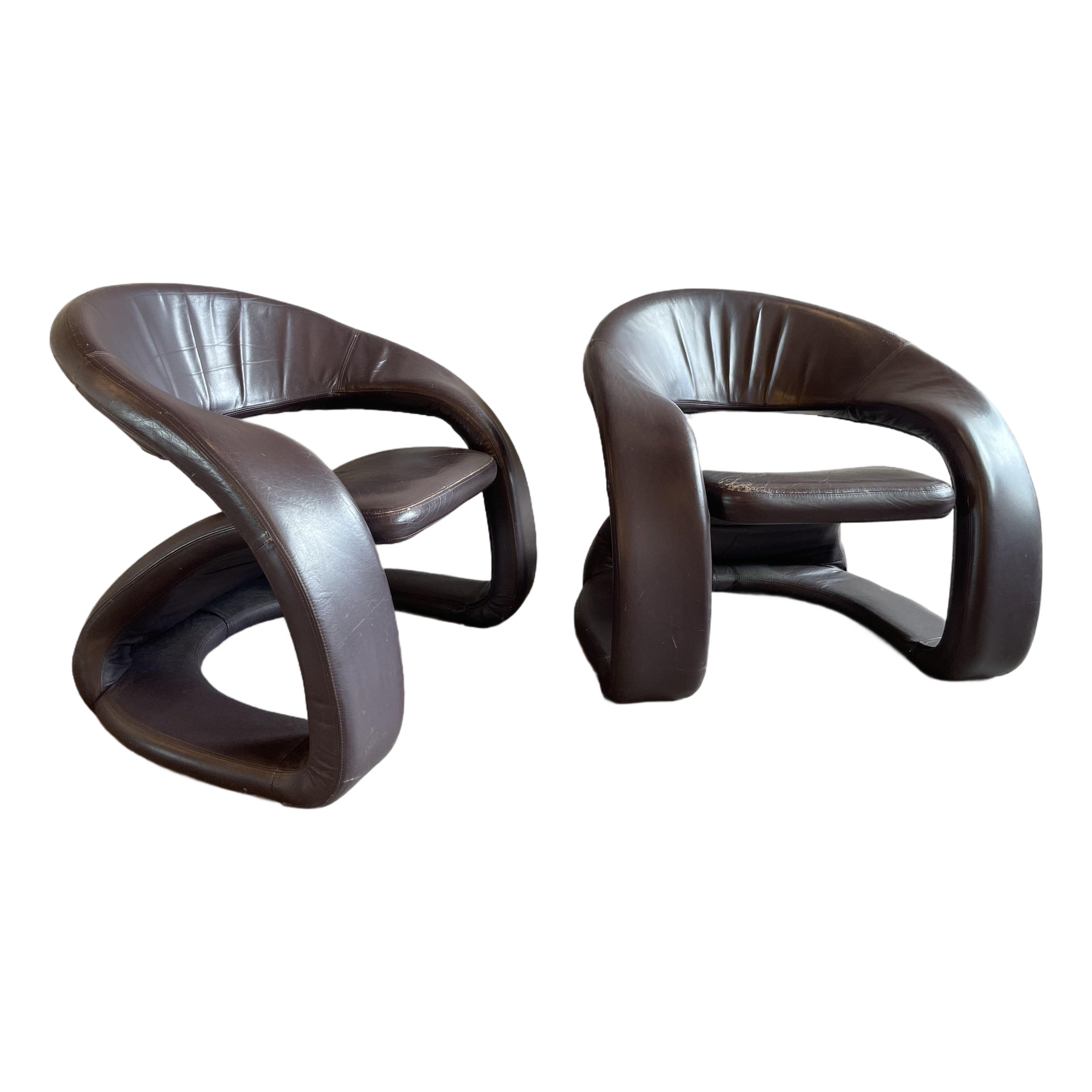 1980s Vintage Sculptural Leather Jaymar Chairs - A Pair