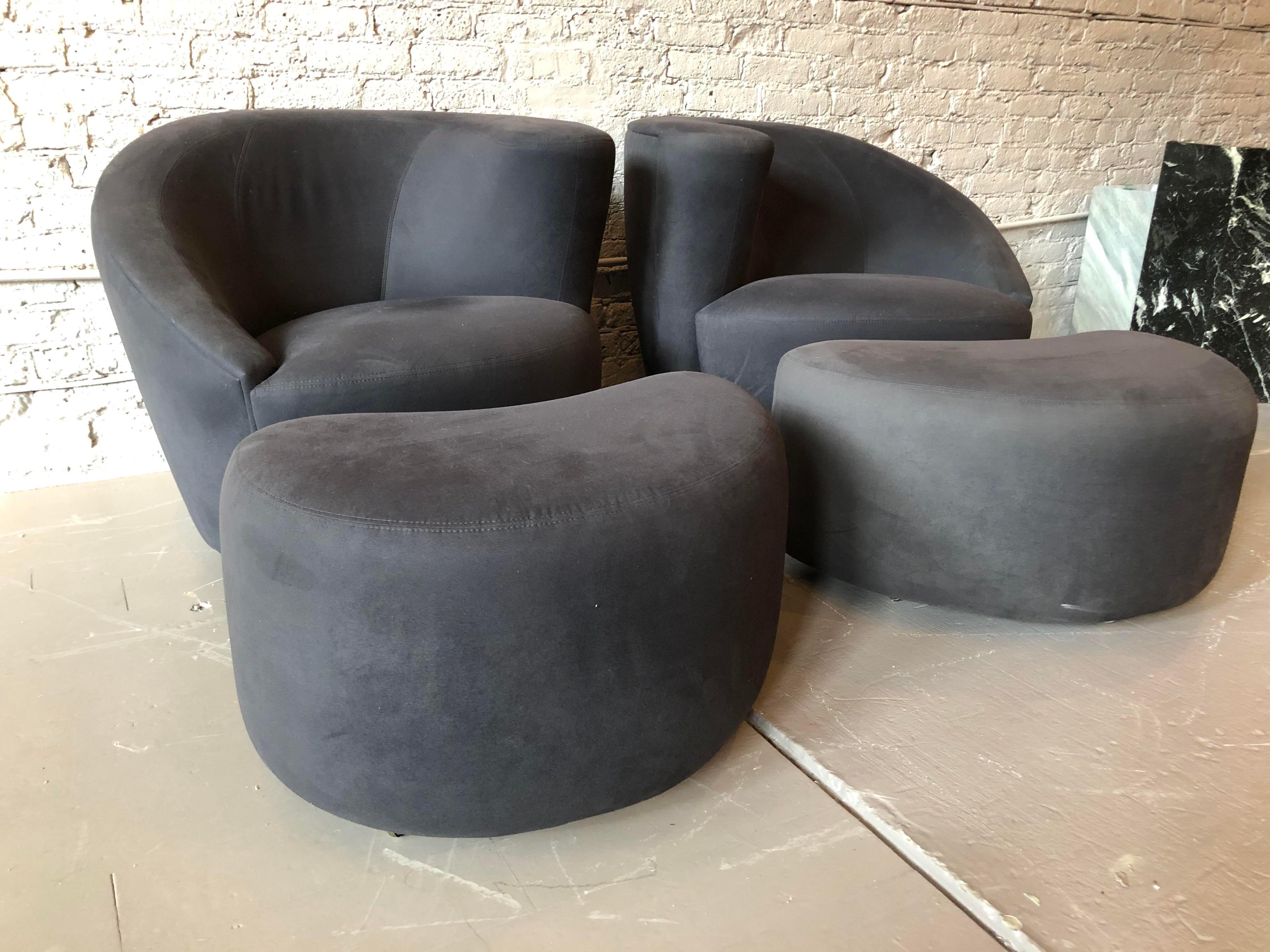 1980s Vintage Weiman by Vladimir Kagan Nautilus Corkscrew Chairs With Ottomans - a Pair