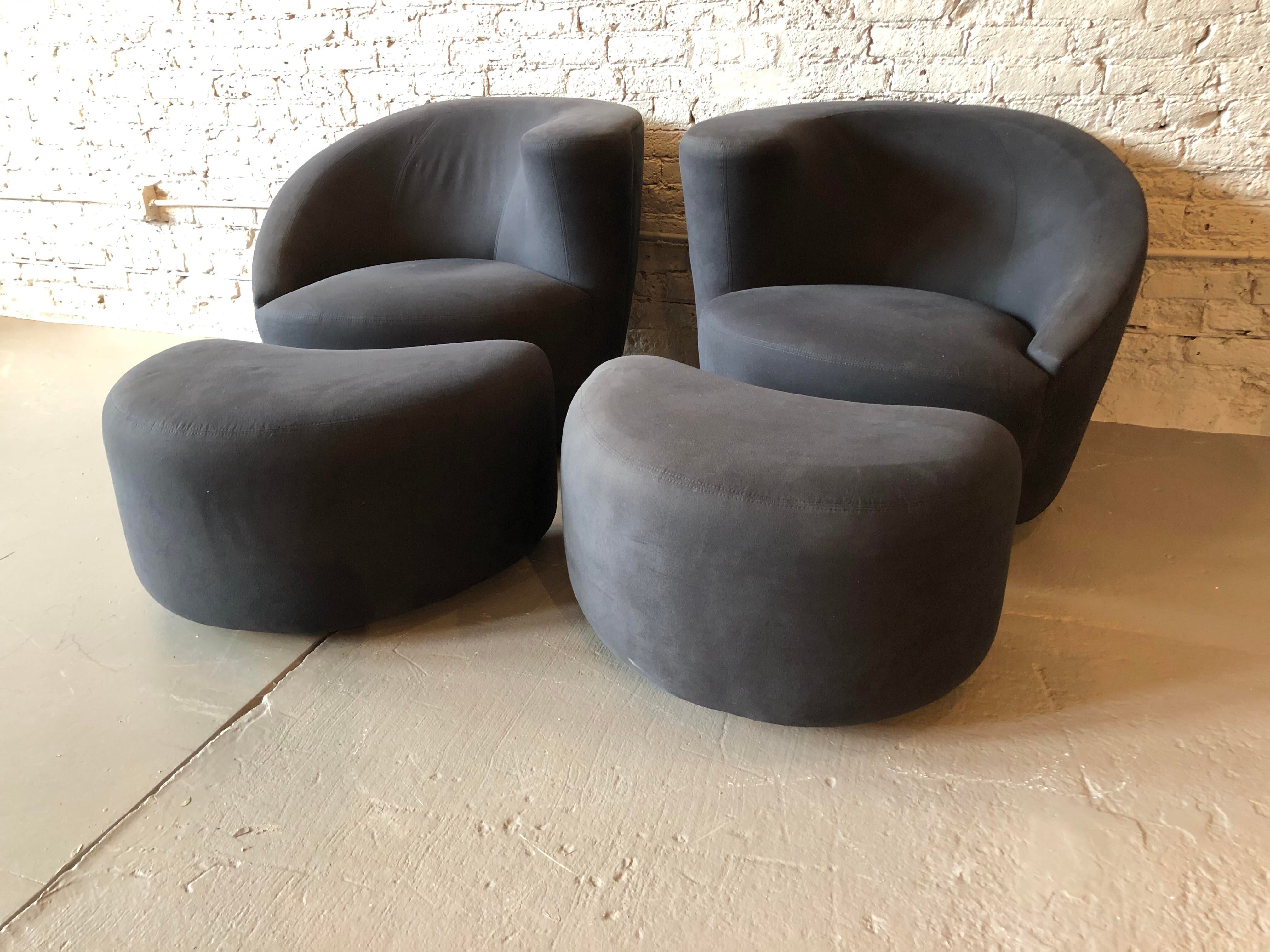 1980s Vintage Weiman by Vladimir Kagan Nautilus Corkscrew Chairs With Ottomans - a Pair