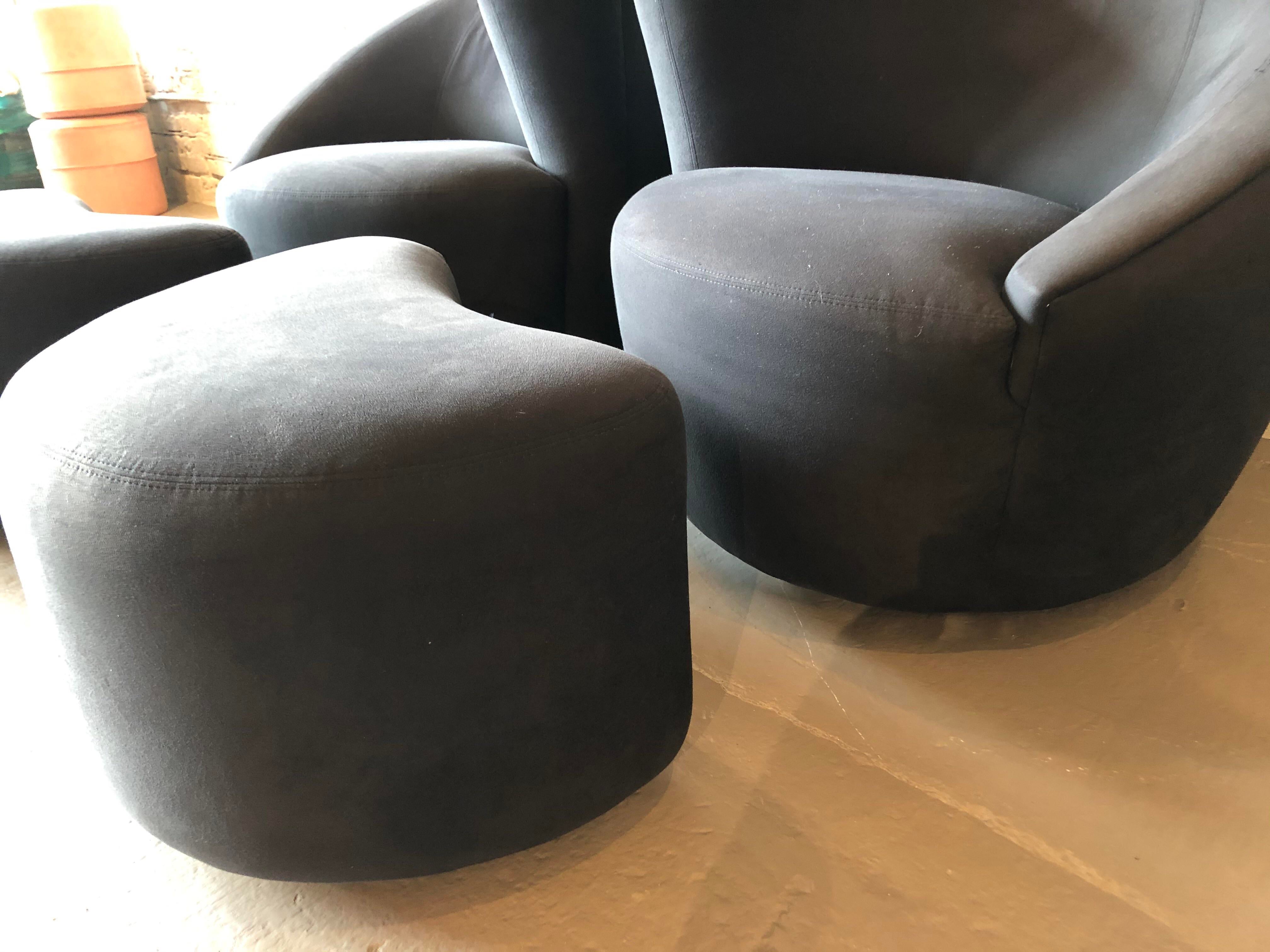 1980s Vintage Weiman by Vladimir Kagan Nautilus Corkscrew Chairs With Ottomans - a Pair