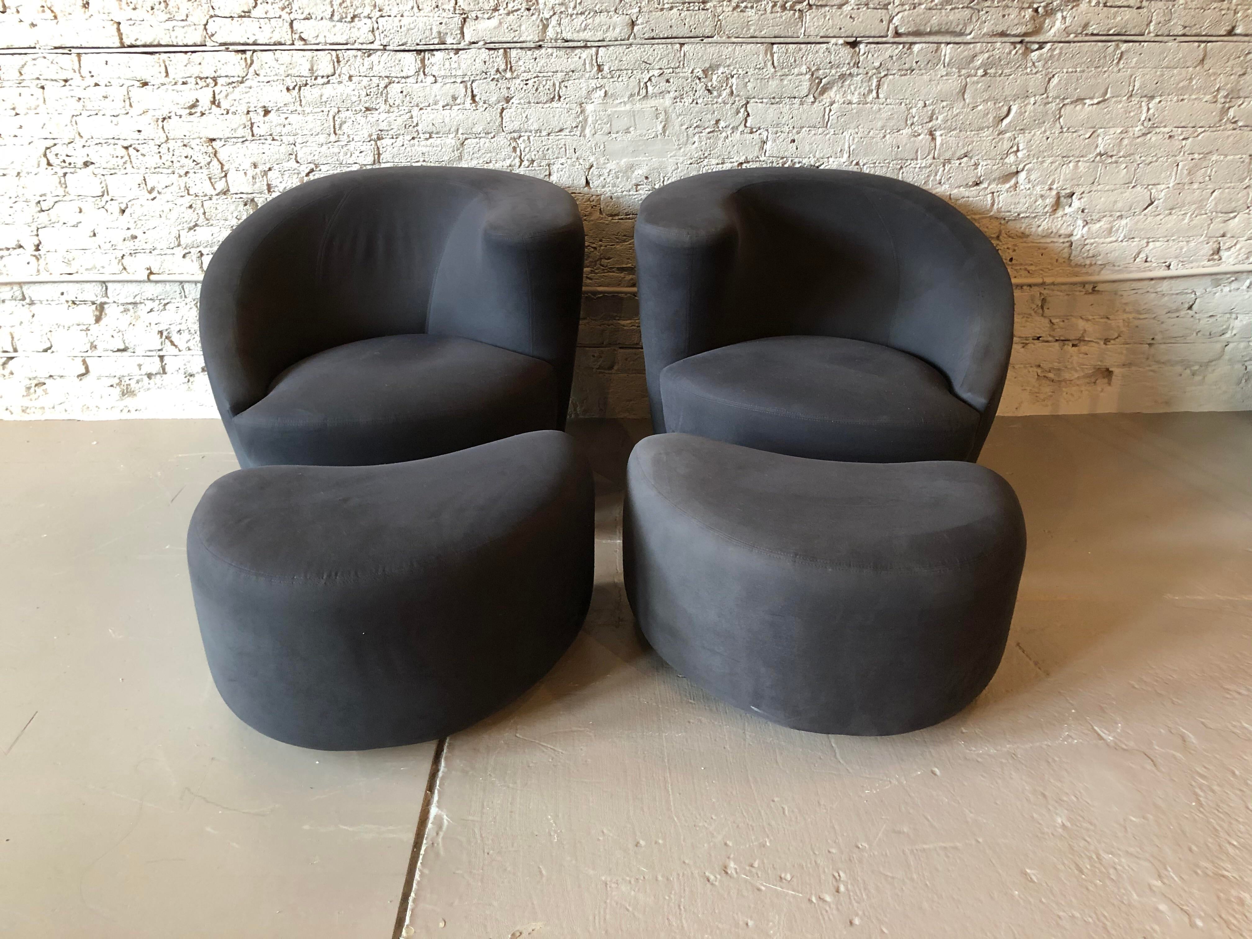 1980s Vintage Weiman by Vladimir Kagan Nautilus Corkscrew Chairs With Ottomans - a Pair