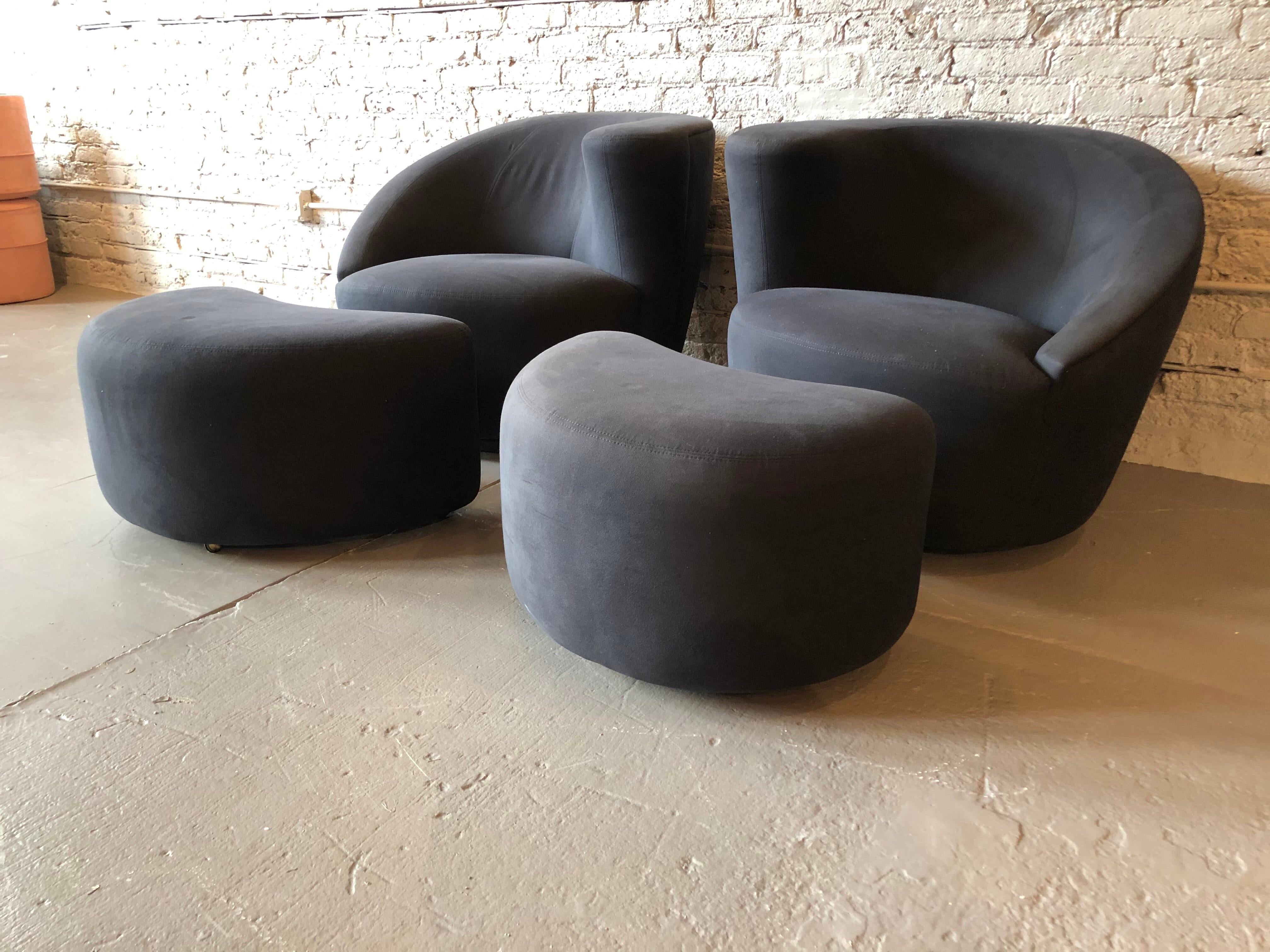 1980s Vintage Weiman by Vladimir Kagan Nautilus Corkscrew Chairs With Ottomans - a Pair