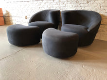 Load image into Gallery viewer, 1980s Vintage Weiman by Vladimir Kagan Nautilus Corkscrew Chairs With Ottomans - a Pair
