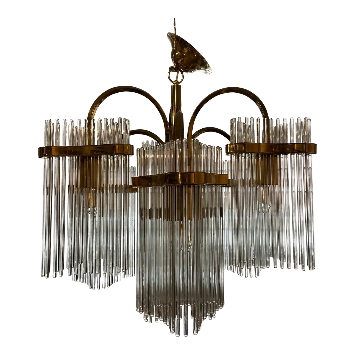 1970s Vintage Arched Italian Gaetano Sciolari Chandelier With Glass Ro
