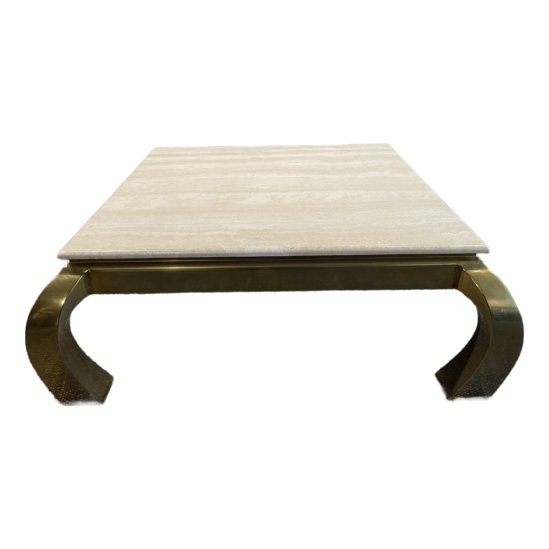 1970s Vintage in the Manner of Hendredon Hollywood Regency Brass and Travertine Coffee Table