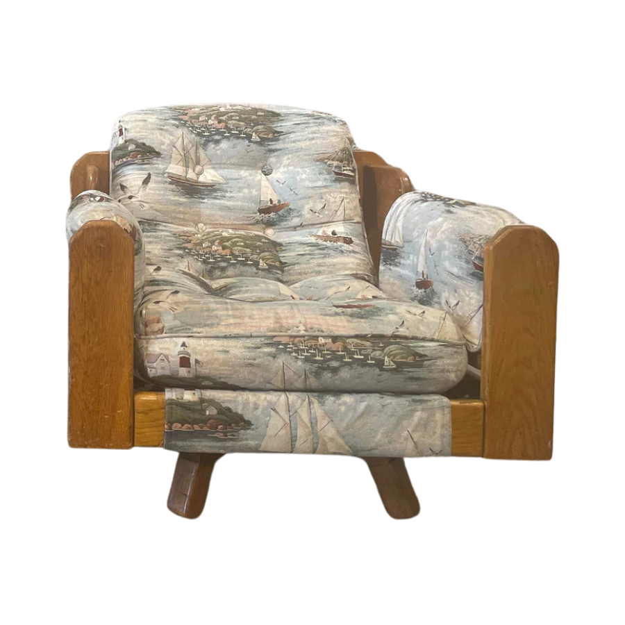 1980s Vintage Wood Rustic Swivel Chairs