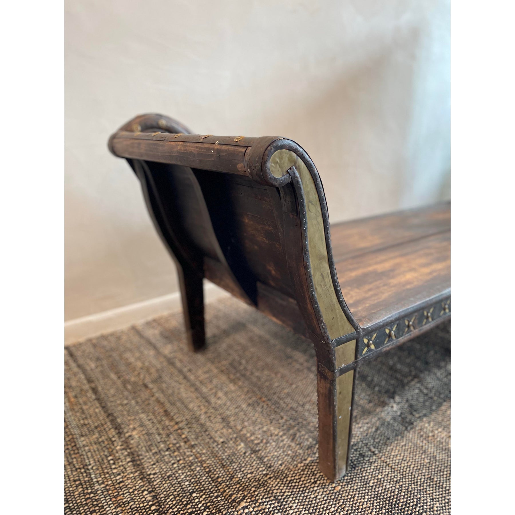 Antique/Vintage Wood and Brass Chaise Lounge