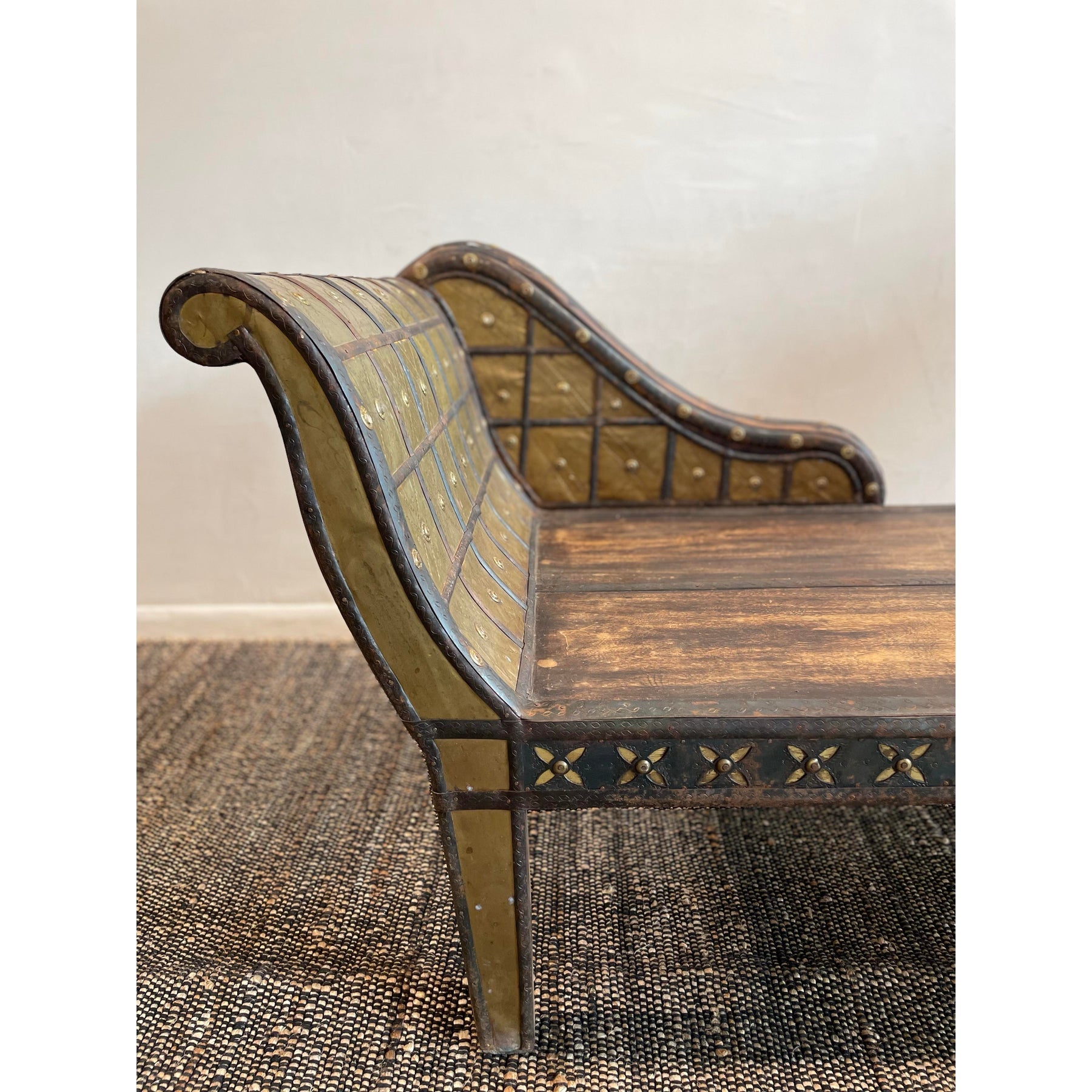 Antique/Vintage Wood and Brass Chaise Lounge