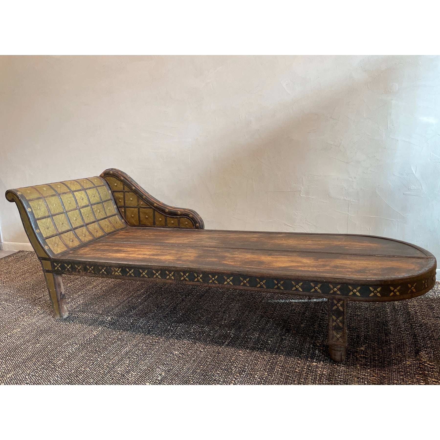 Antique/Vintage Wood and Brass Chaise Lounge