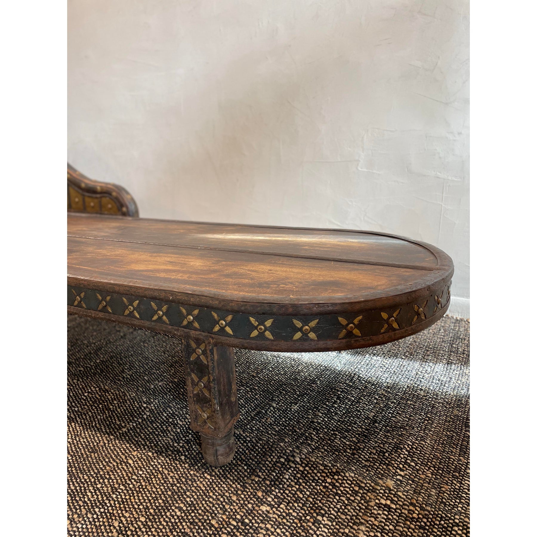 Antique/Vintage Wood and Brass Chaise Lounge