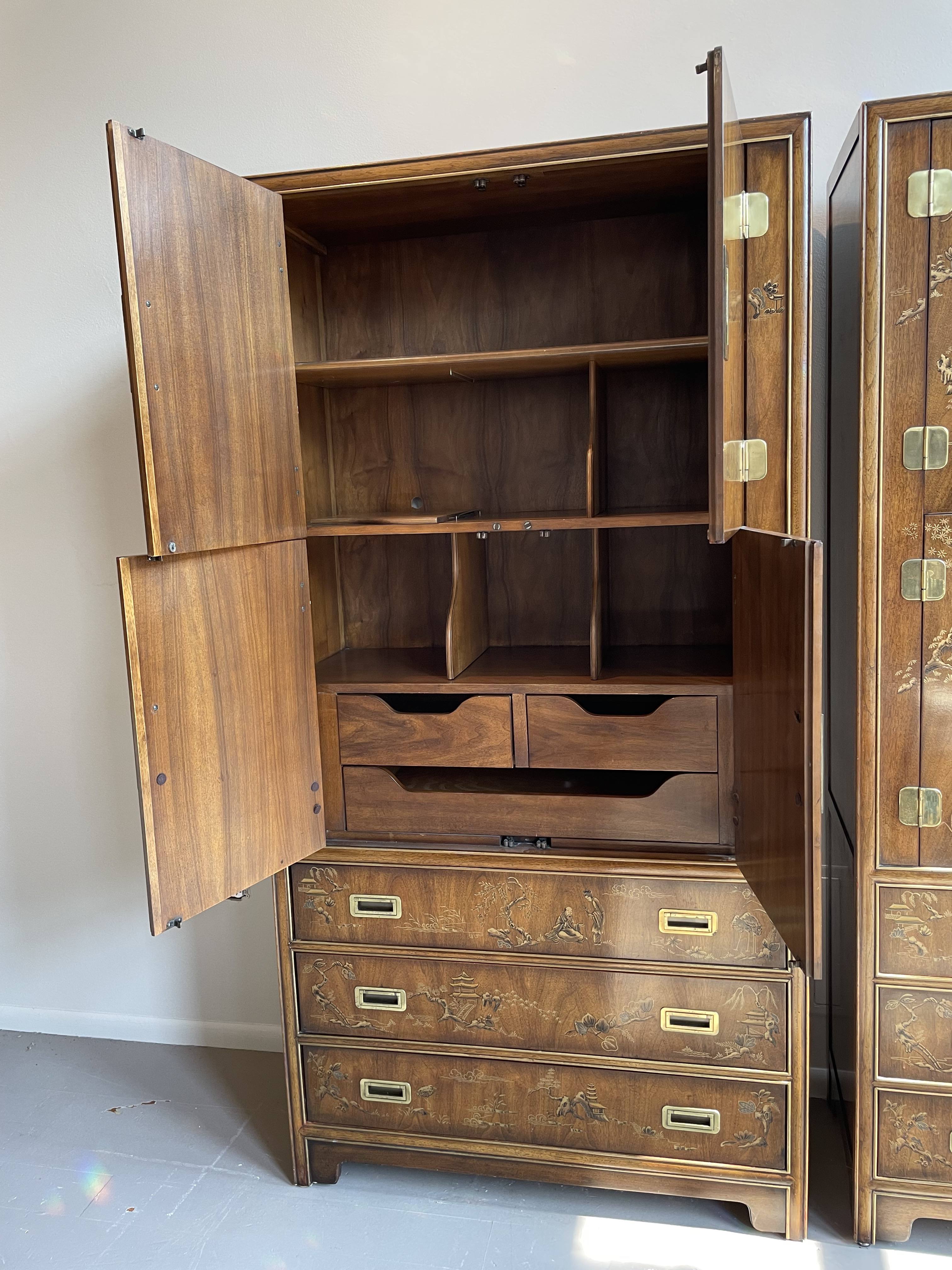 Chinoiserie Asian Drexel Heritage Armoires Cabinets - a Pair