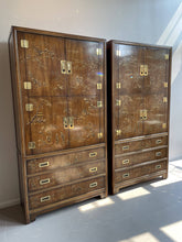 Load image into Gallery viewer, Chinoiserie Asian Drexel Heritage Armoires Cabinets - a Pair
