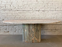 Load image into Gallery viewer, Italian Postmodern Gray and Pastel Colored Channel Base Oval Marble Dining Table - 1970s

