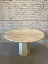Load image into Gallery viewer, Postmodern Italian Travertine Honed Dining Pedestal Table 1970s
