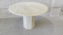 Load and play video in Gallery viewer, 1980s Postmodern Vintage Travertine Round Dining/Entry Table Honed
