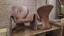 Load and play video in Gallery viewer, Vintage Distressed Leather Sculptural Chairs - a Pair
