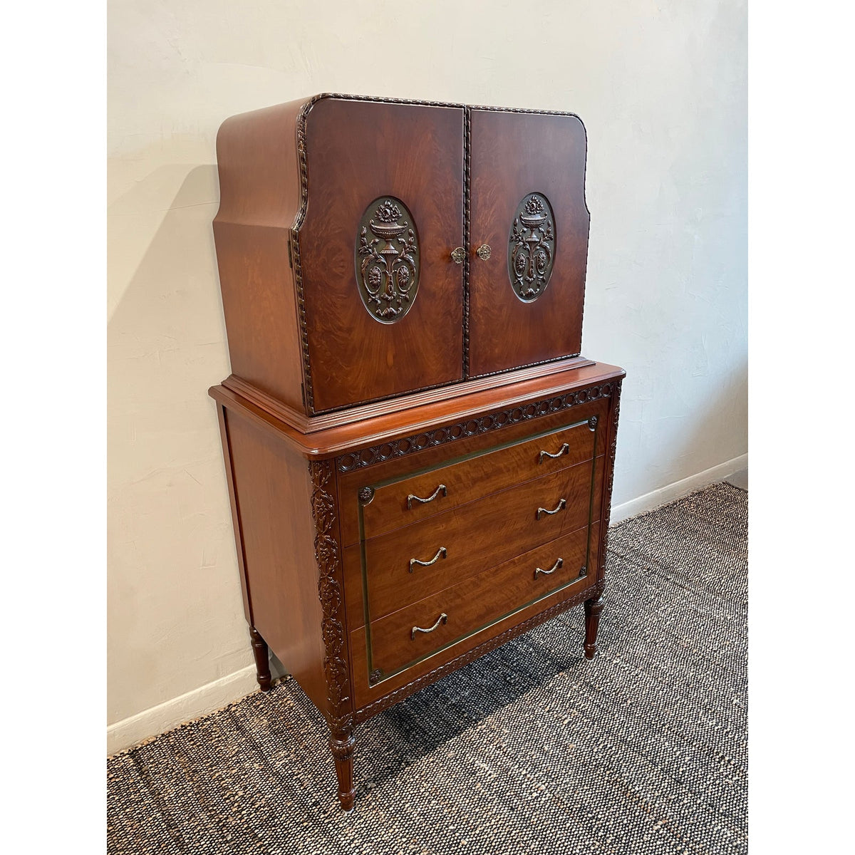 Vintage 1930s Cabinet With Green and Brass Accents - Art Deco/French