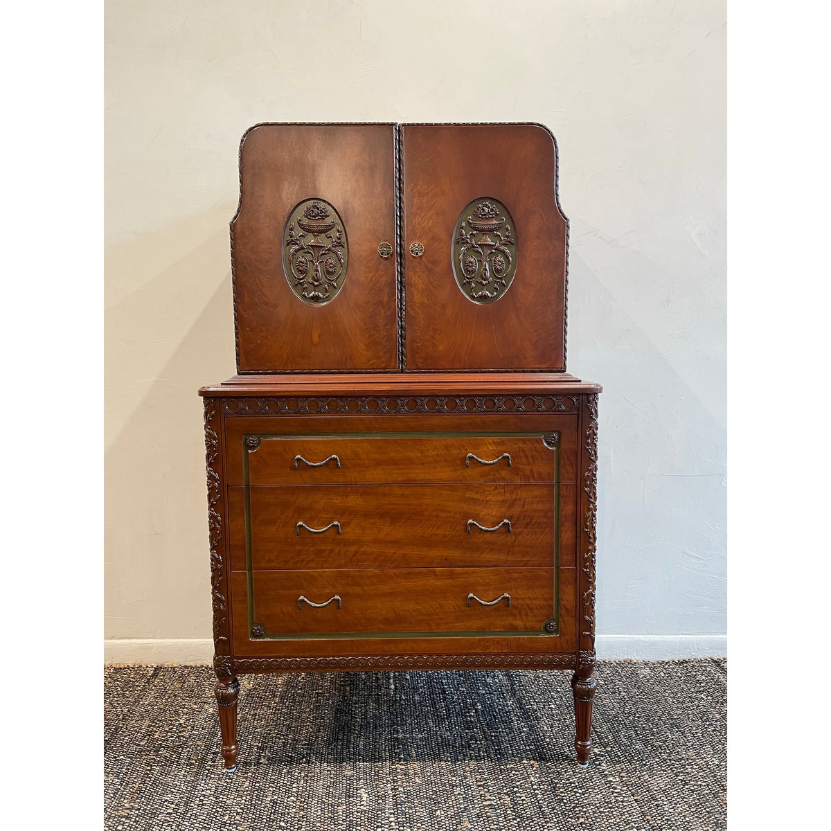 Vintage 1930s Cabinet With Green and Brass Accents - Art Deco/French