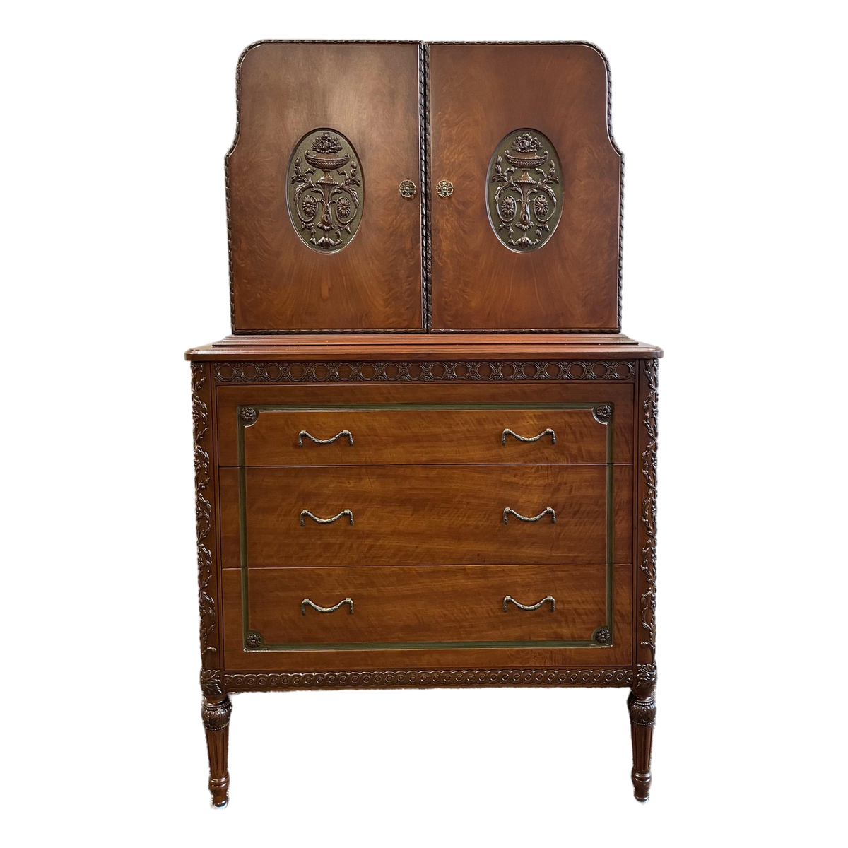 Vintage 1930s Cabinet With Green and Brass Accents - Art Deco/French