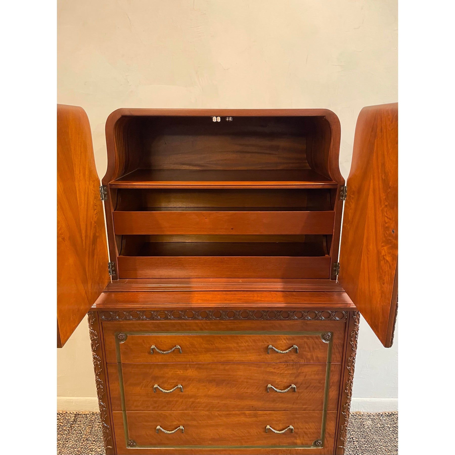 Vintage 1930s Cabinet With Green and Brass Accents - Art Deco/French