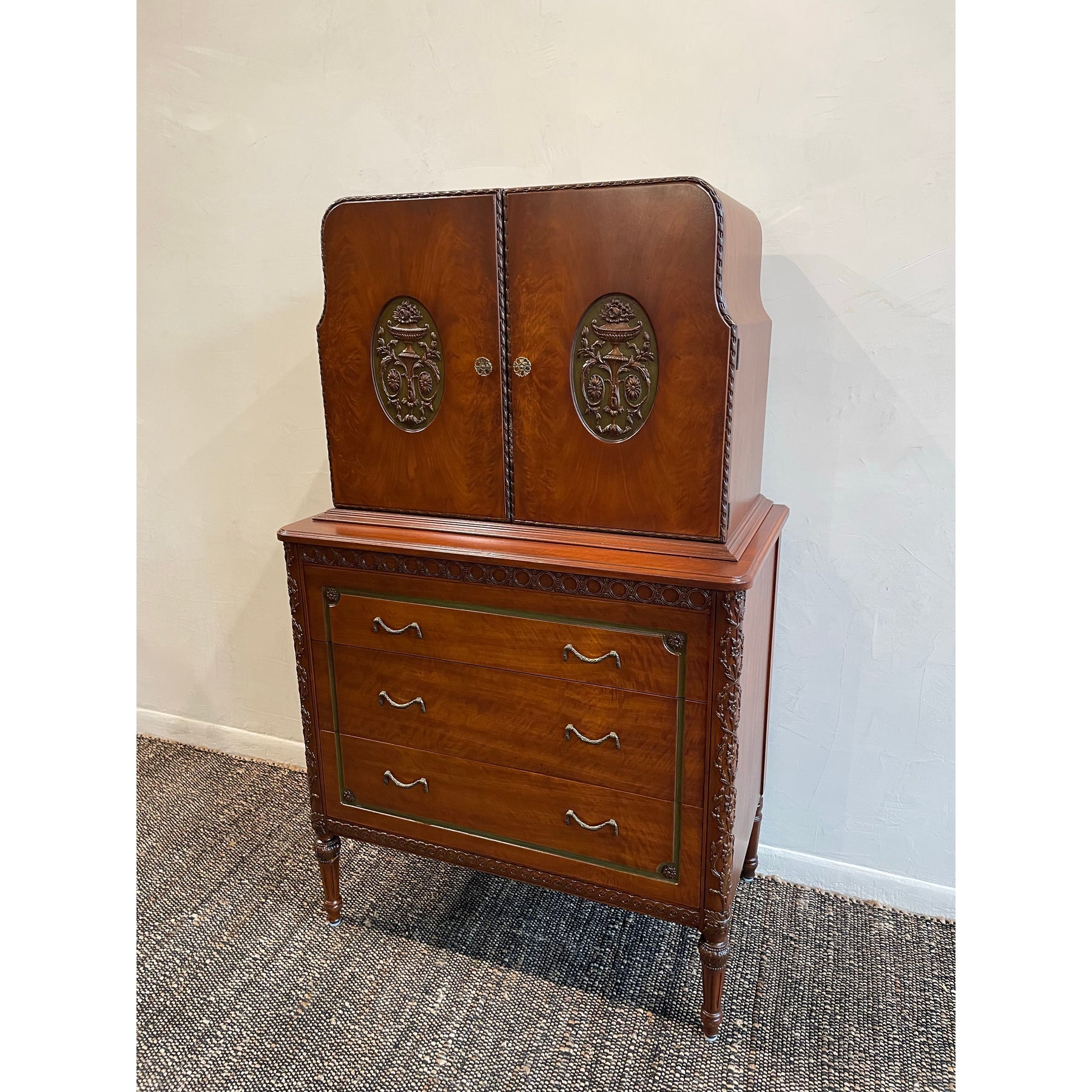 Vintage 1930s Cabinet With Green and Brass Accents - Art Deco/French