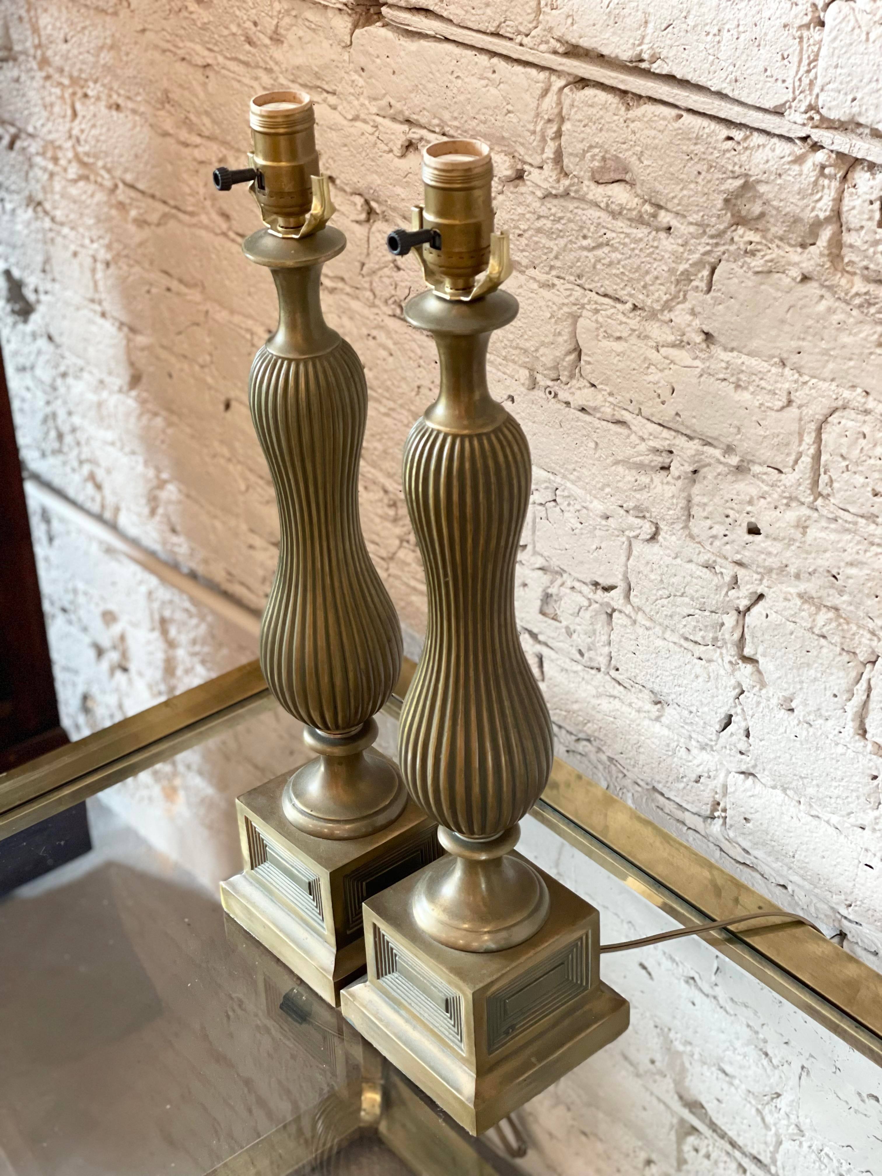 Vintage 1960s Brass Lamps - a Pair