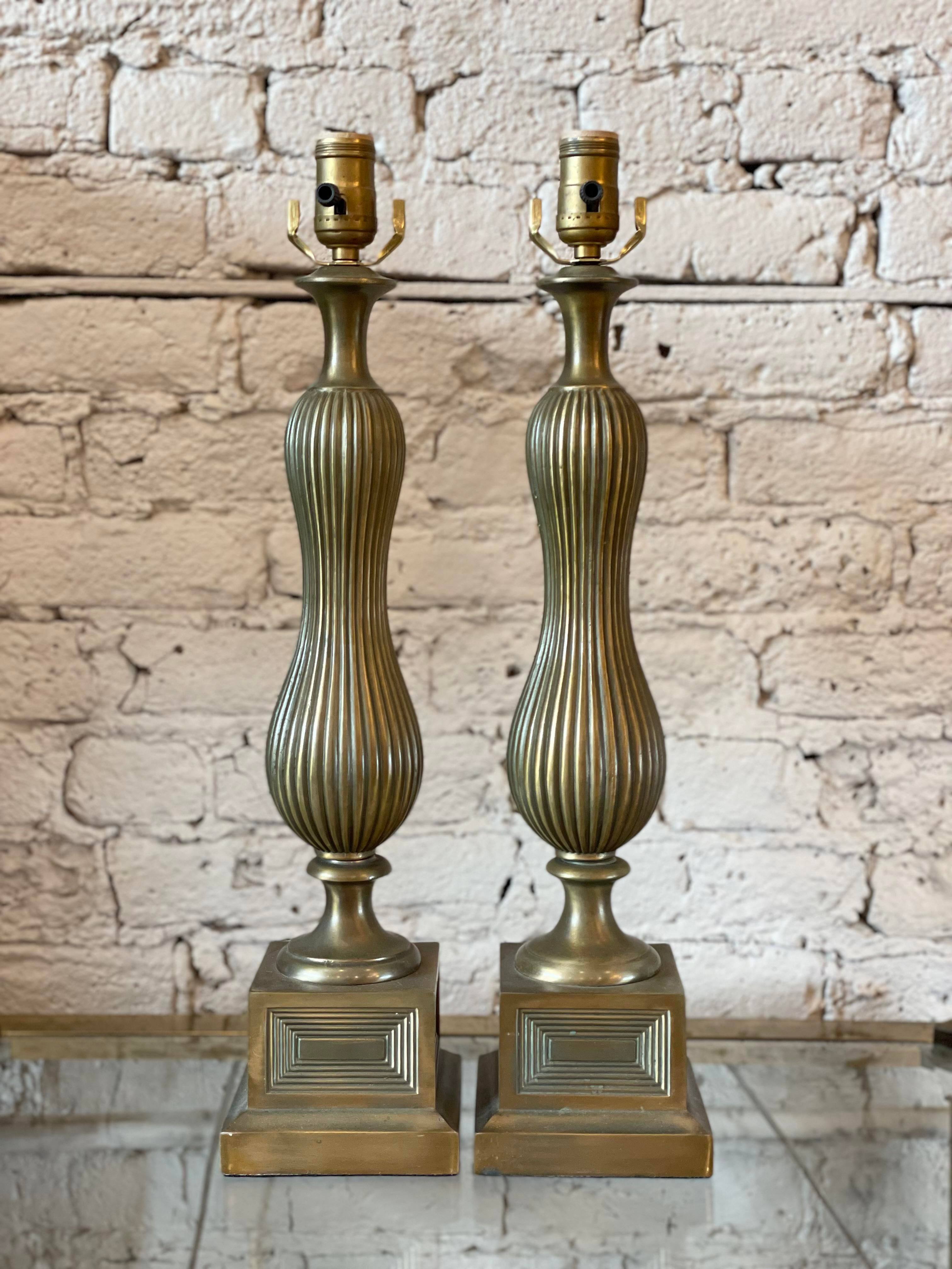 Vintage 1960s Brass Lamps - a Pair