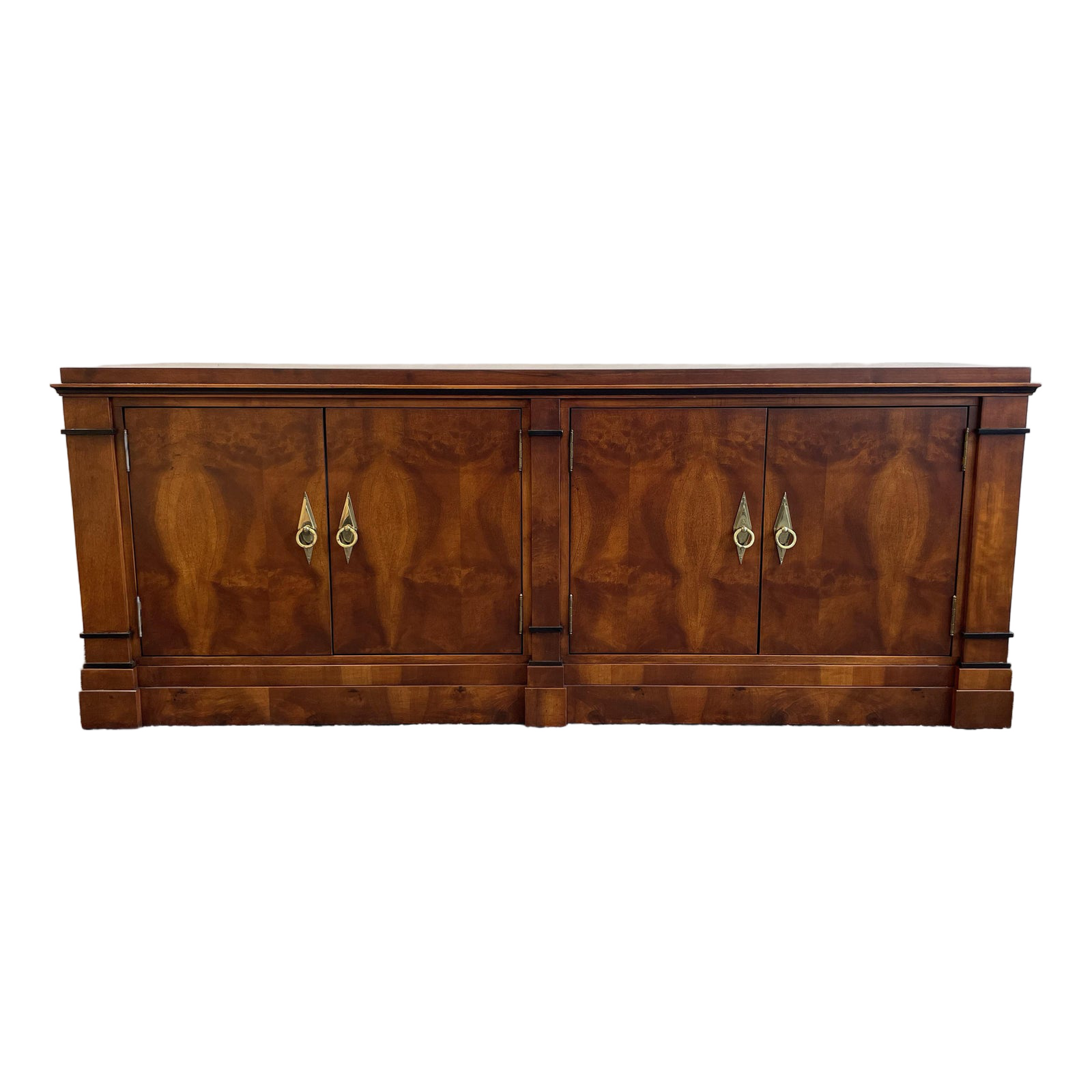 Vintage 1970s Credenza Dresser Wood With Diamond Brass Pulls