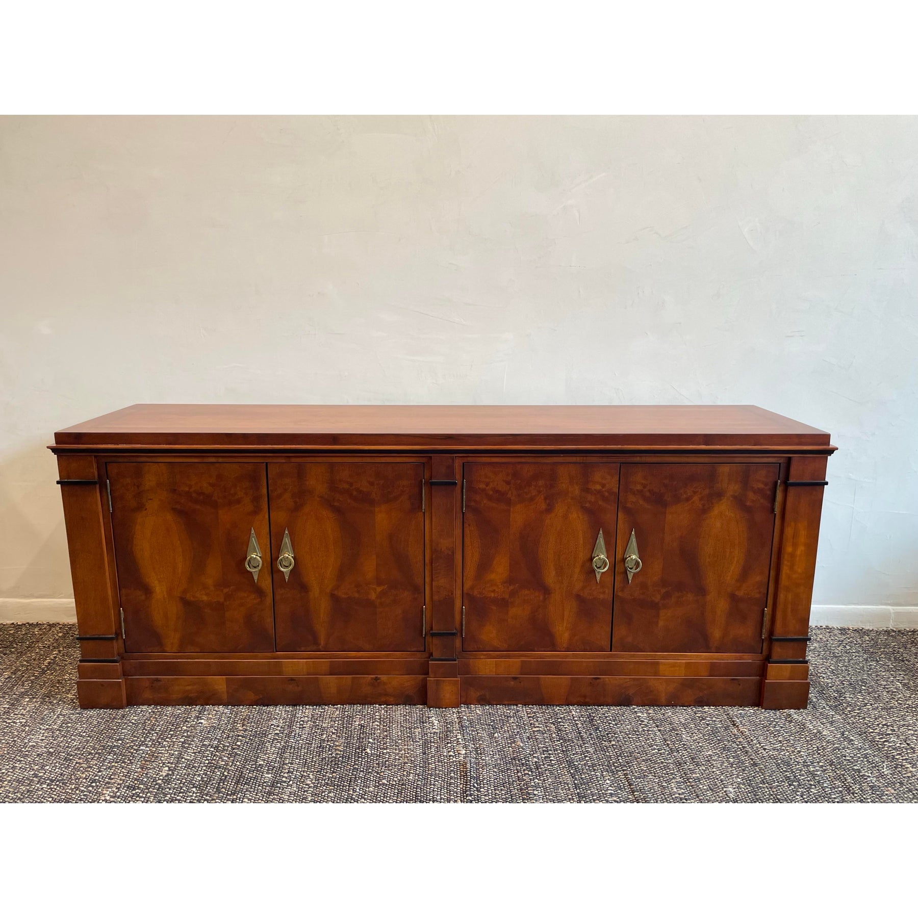 Vintage 1970s Credenza Dresser Wood With Diamond Brass Pulls