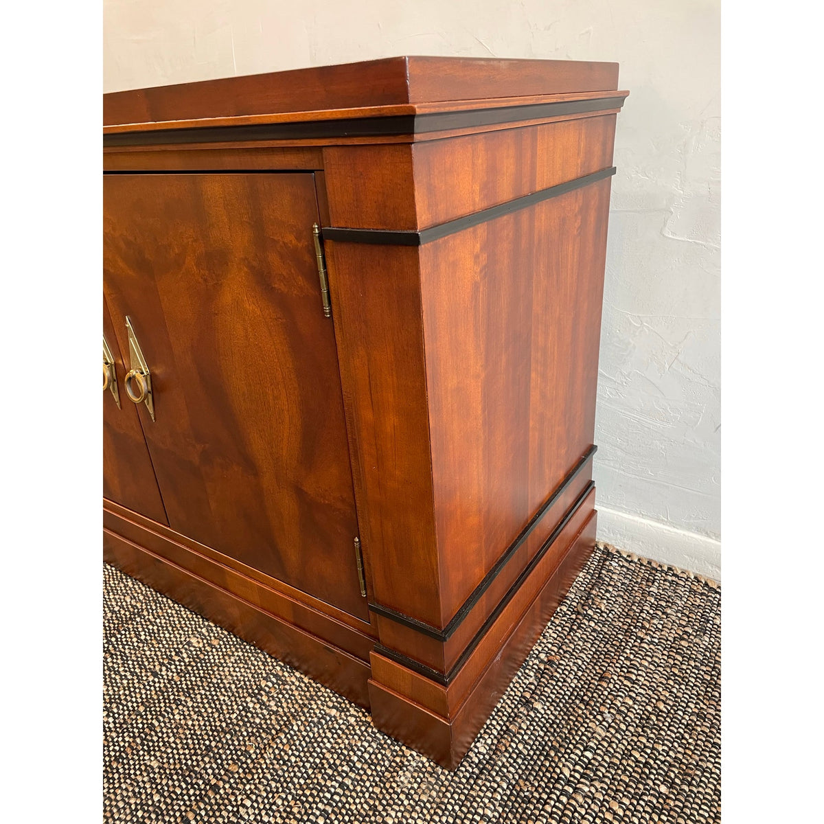 Vintage 1970s Credenza Dresser Wood With Diamond Brass Pulls