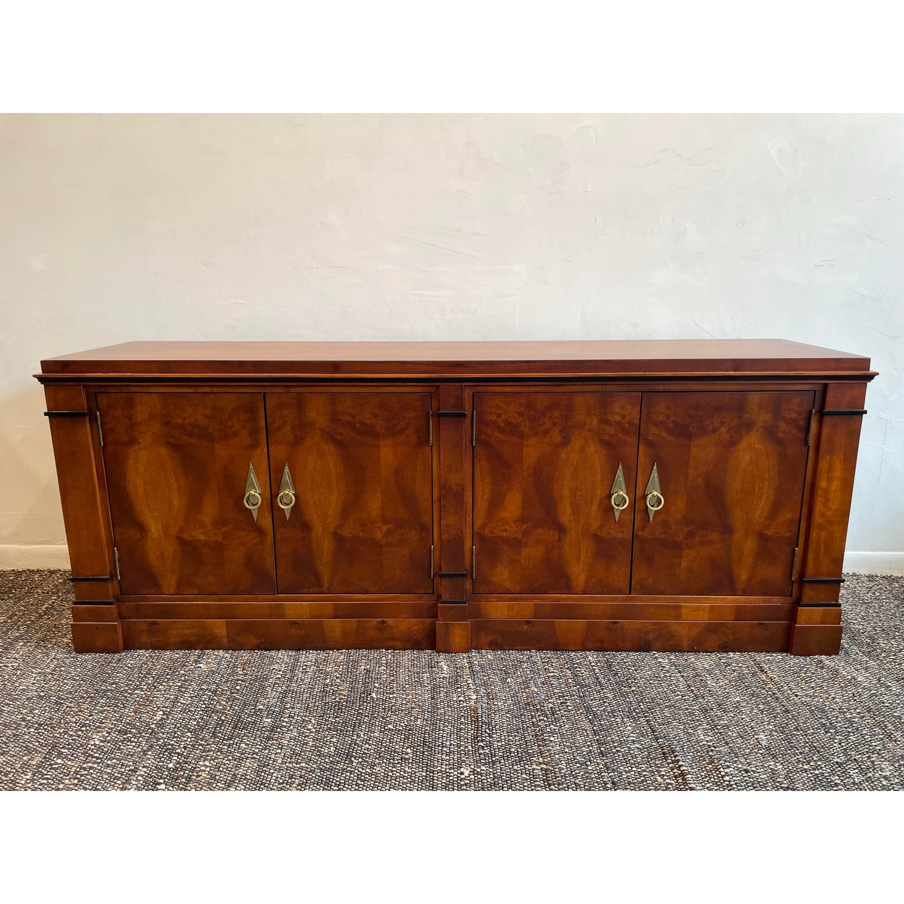 Vintage 1970s Credenza Dresser Wood With Diamond Brass Pulls