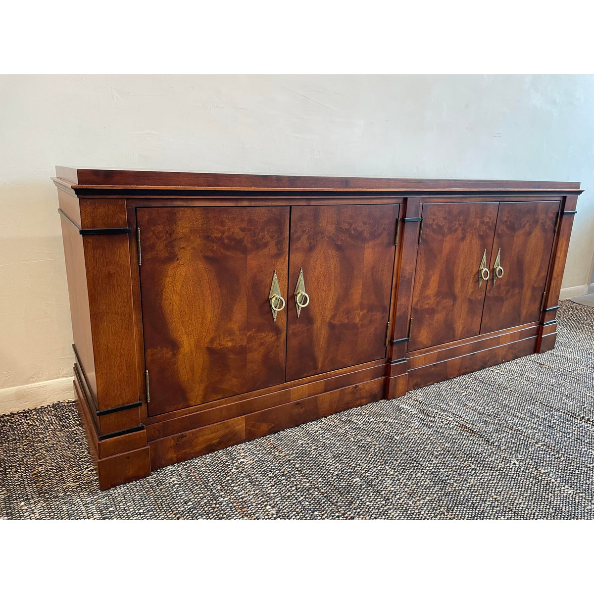 Vintage 1970s Credenza Dresser Wood With Diamond Brass Pulls