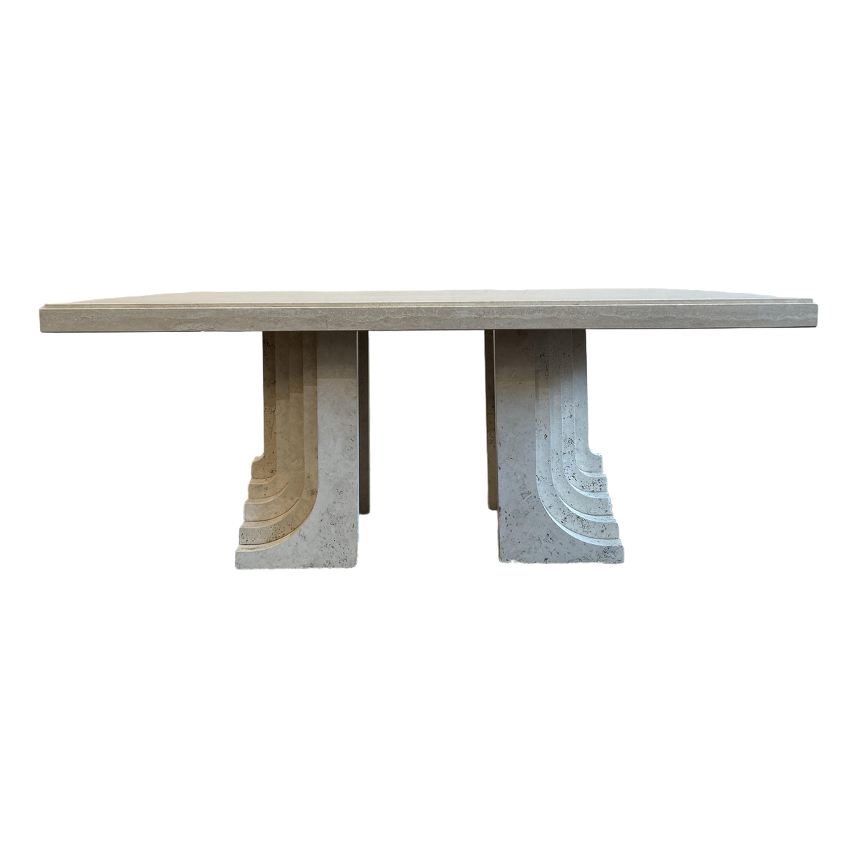 Vintage 1970s Travertine Table in the Manner of Carlo Scarpa