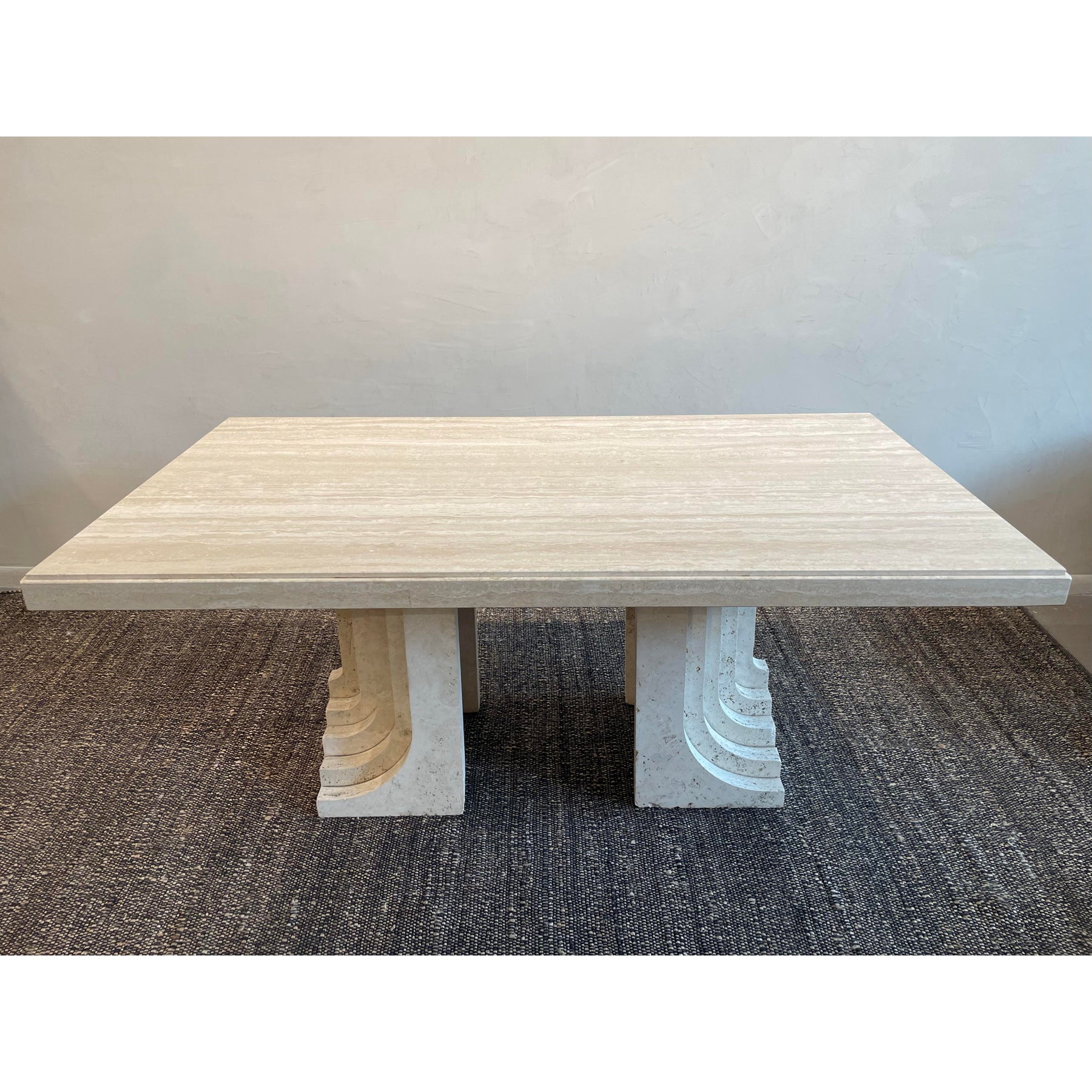 Vintage 1970s Travertine Table in the Manner of Carlo Scarpa