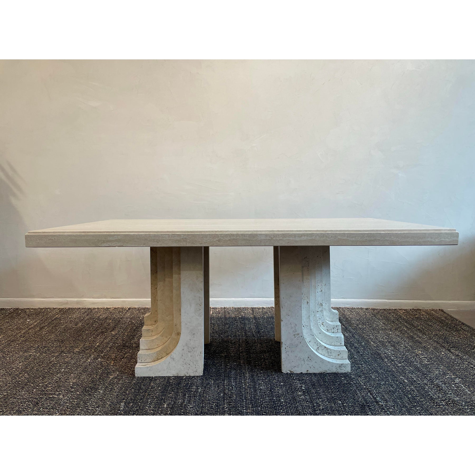 Vintage 1970s Travertine Table in the Manner of Carlo Scarpa