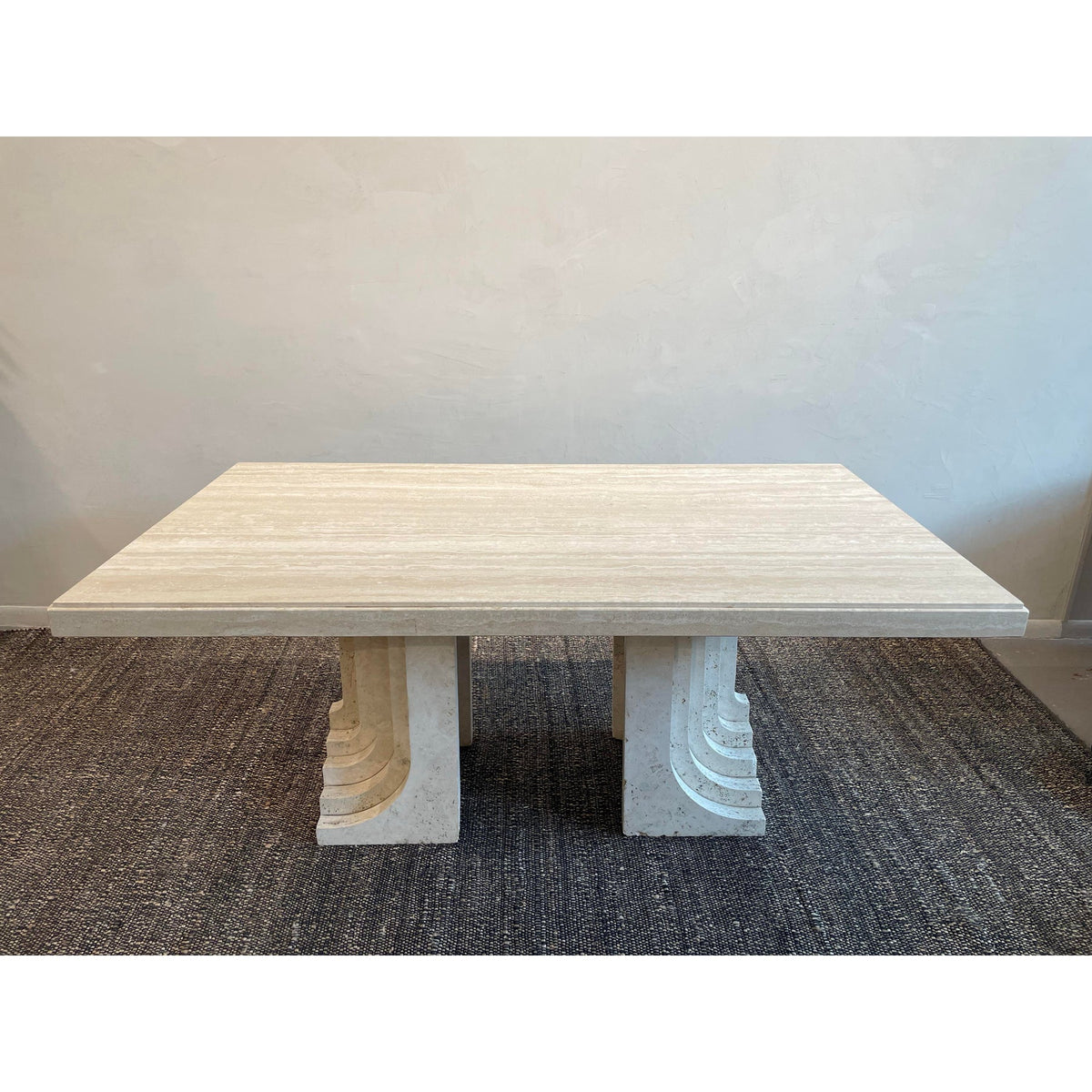 Vintage 1970s Travertine Table in the Manner of Carlo Scarpa