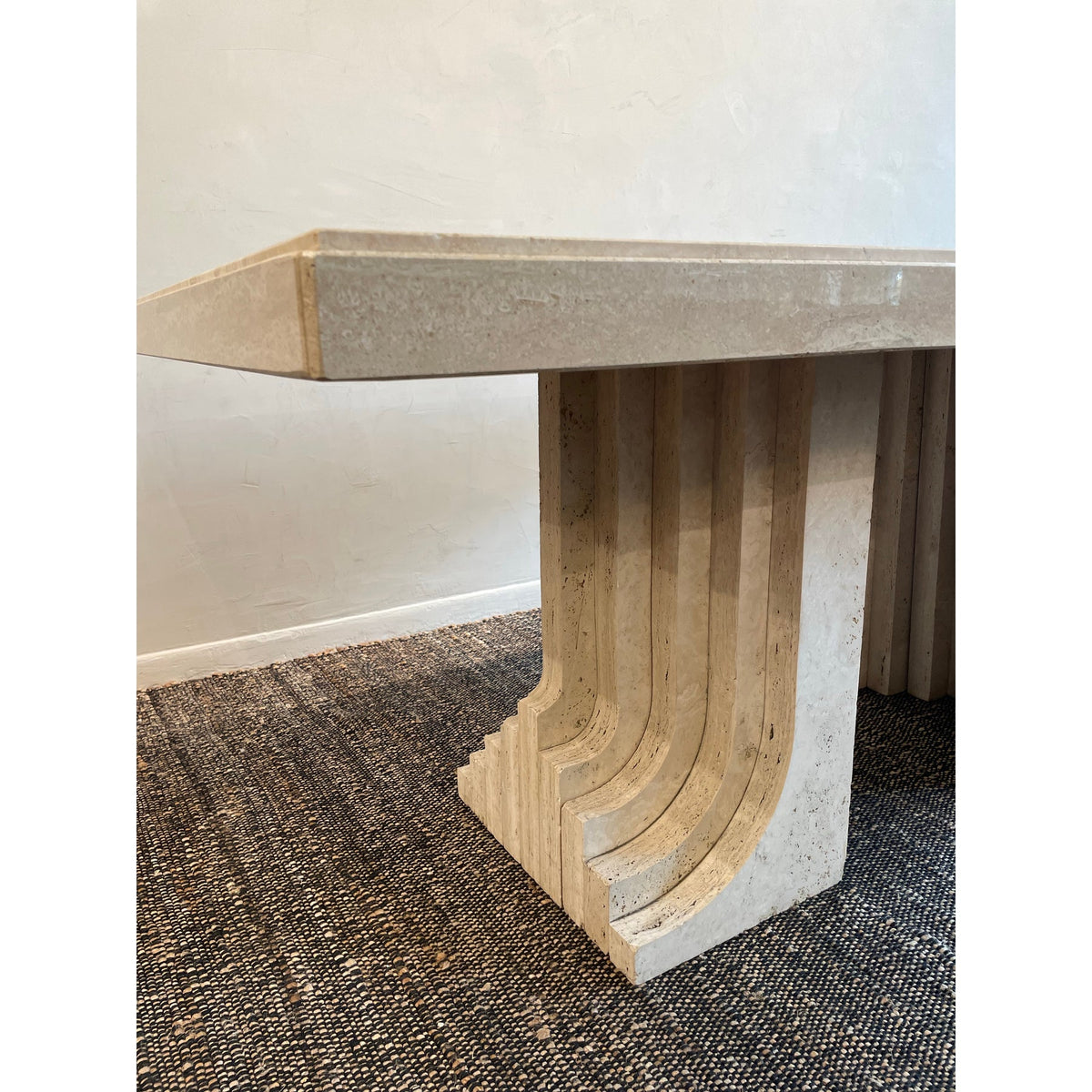 Vintage 1970s Travertine Table in the Manner of Carlo Scarpa