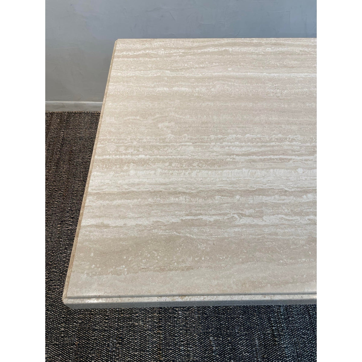Vintage 1970s Travertine Table in the Manner of Carlo Scarpa