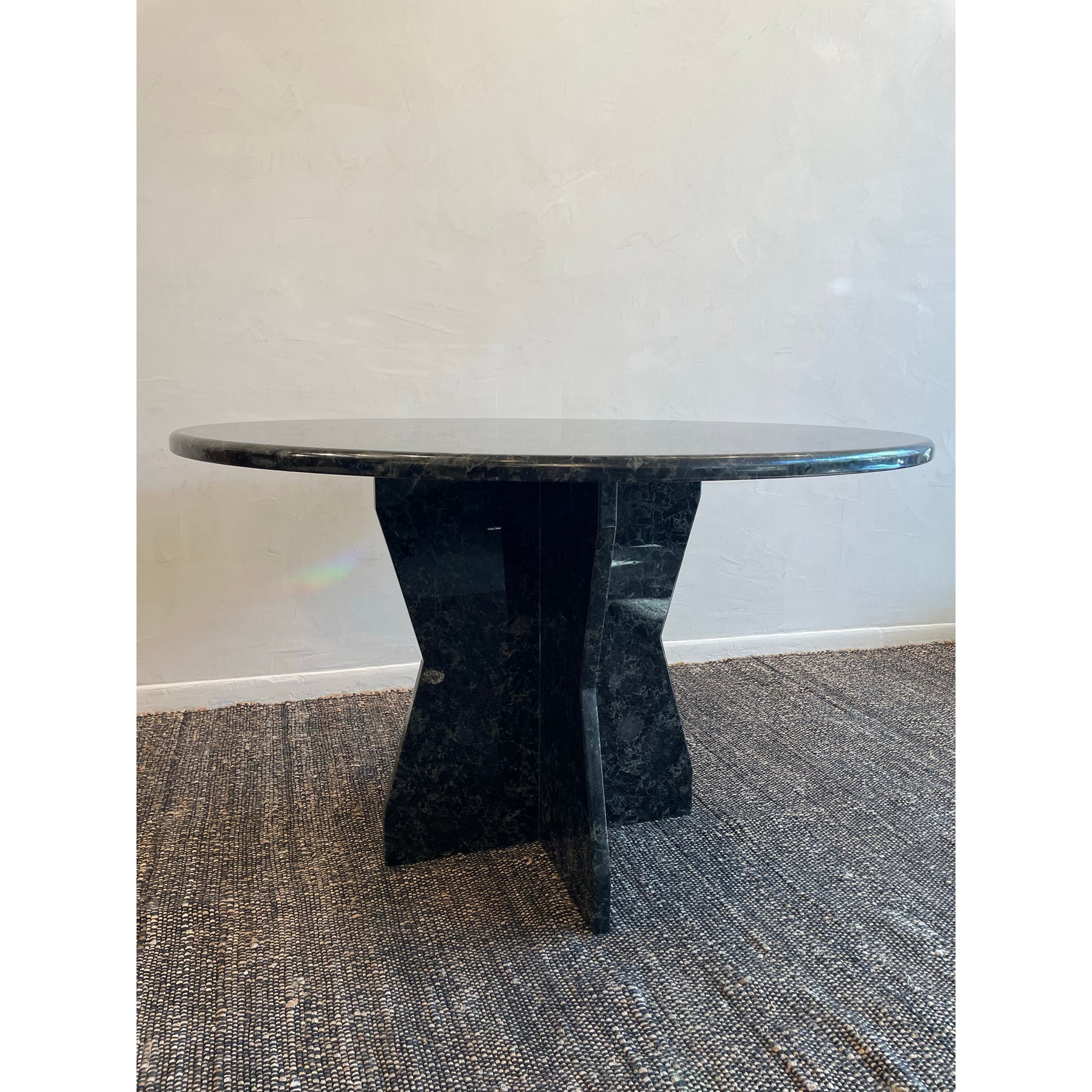 Vintage 1980s Postmodern Black Blue Night Granite Dining Entry Table