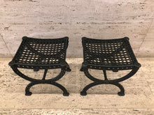 Load image into Gallery viewer, Vintage Antique Cast Iron Filigree X Benches Stools - a Pair
