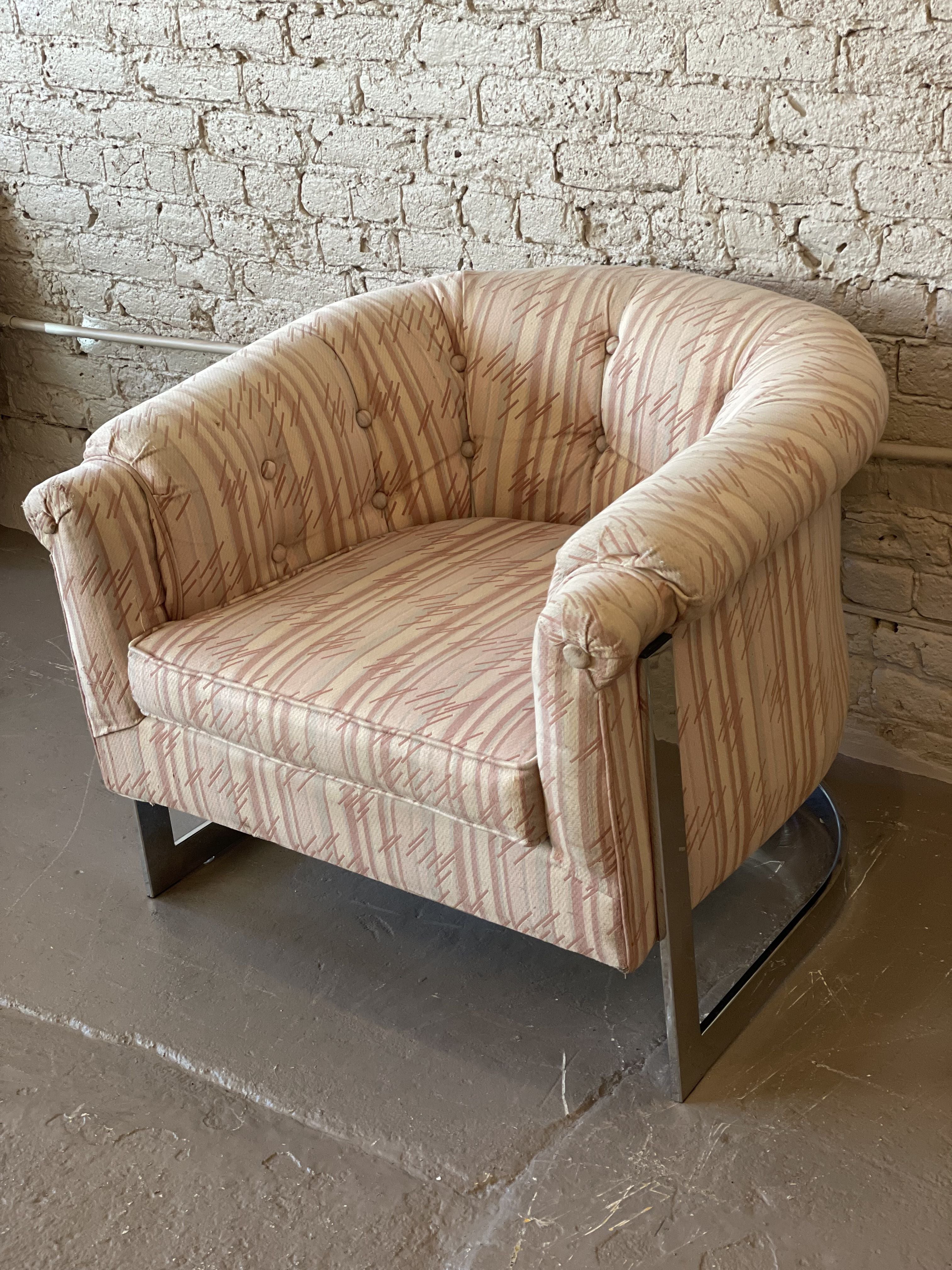 Vintage Barrel Club Chrome Chair in the Manner of Milo Baughman