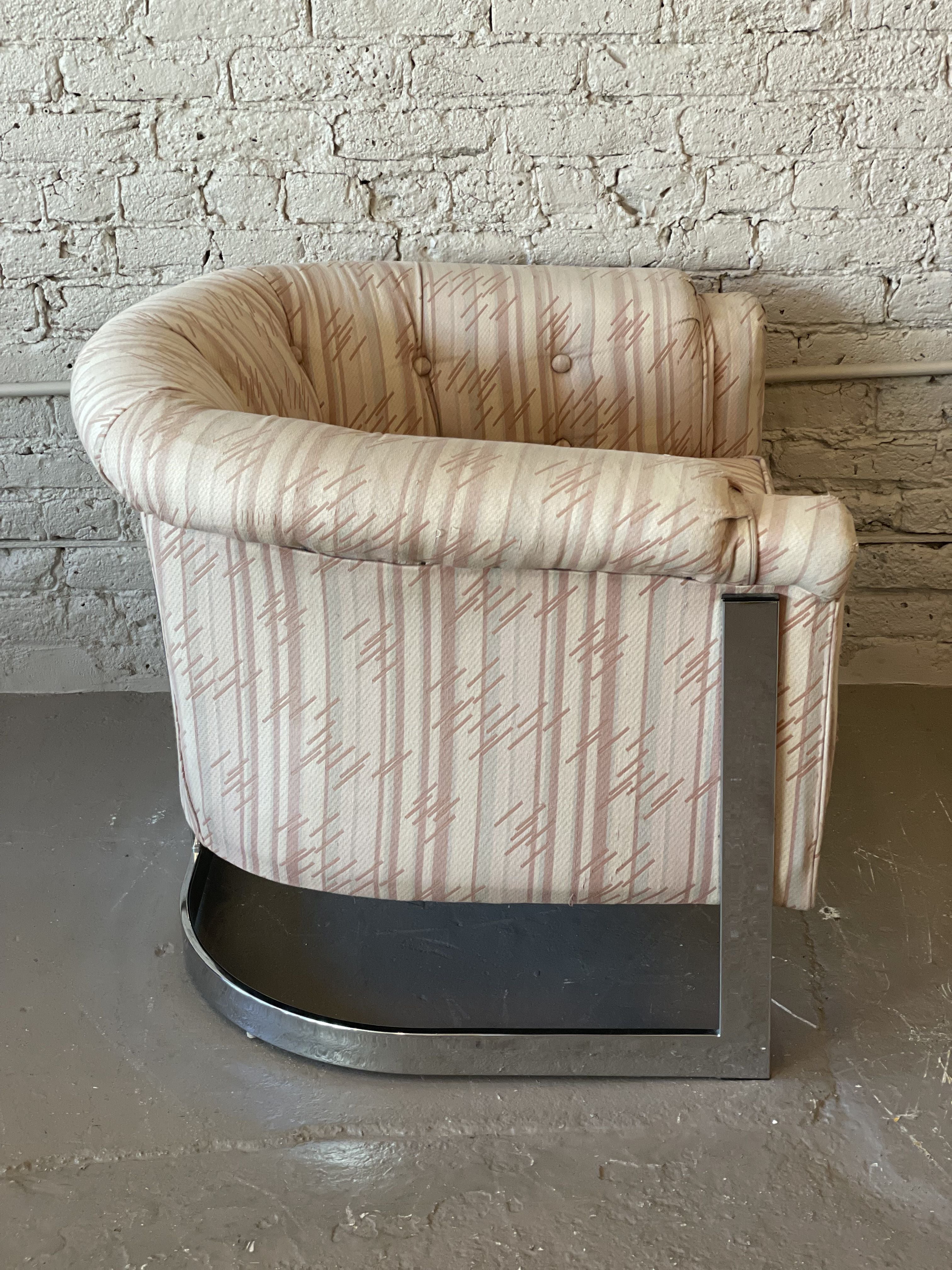 Vintage Barrel Club Chrome Chair in the Manner of Milo Baughman