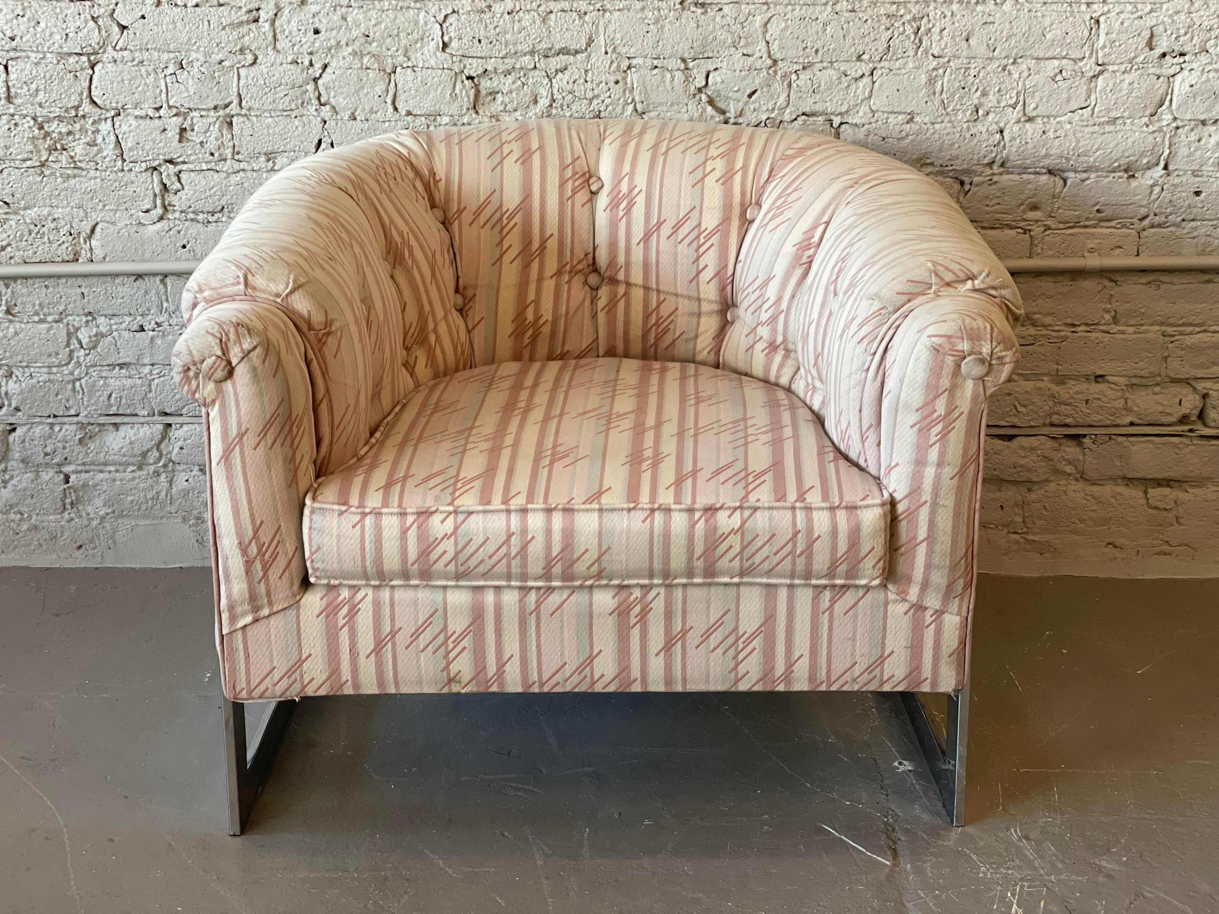 Vintage Barrel Club Chrome Chair in the Manner of Milo Baughman