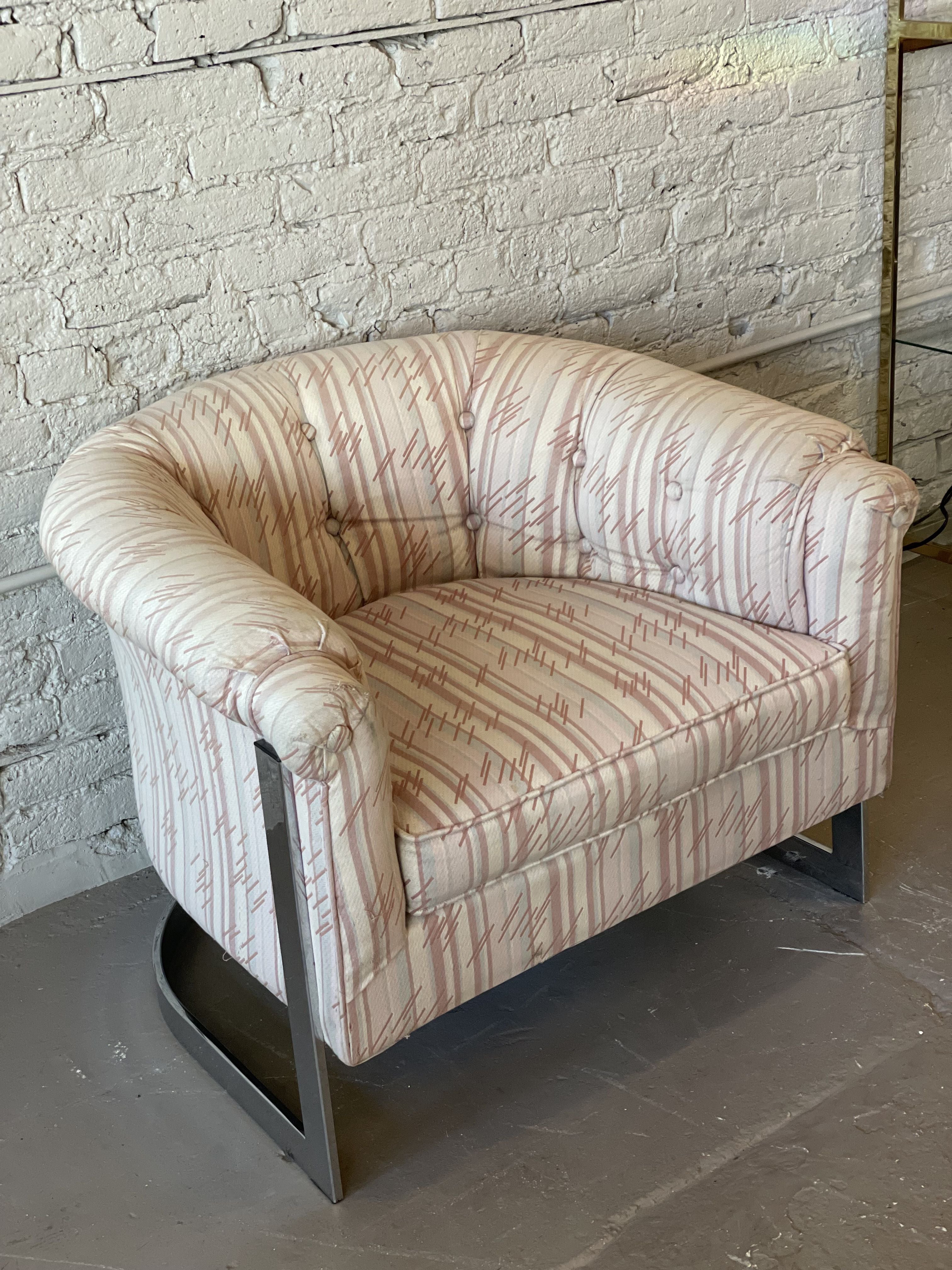 Vintage Barrel Club Chrome Chair in the Manner of Milo Baughman