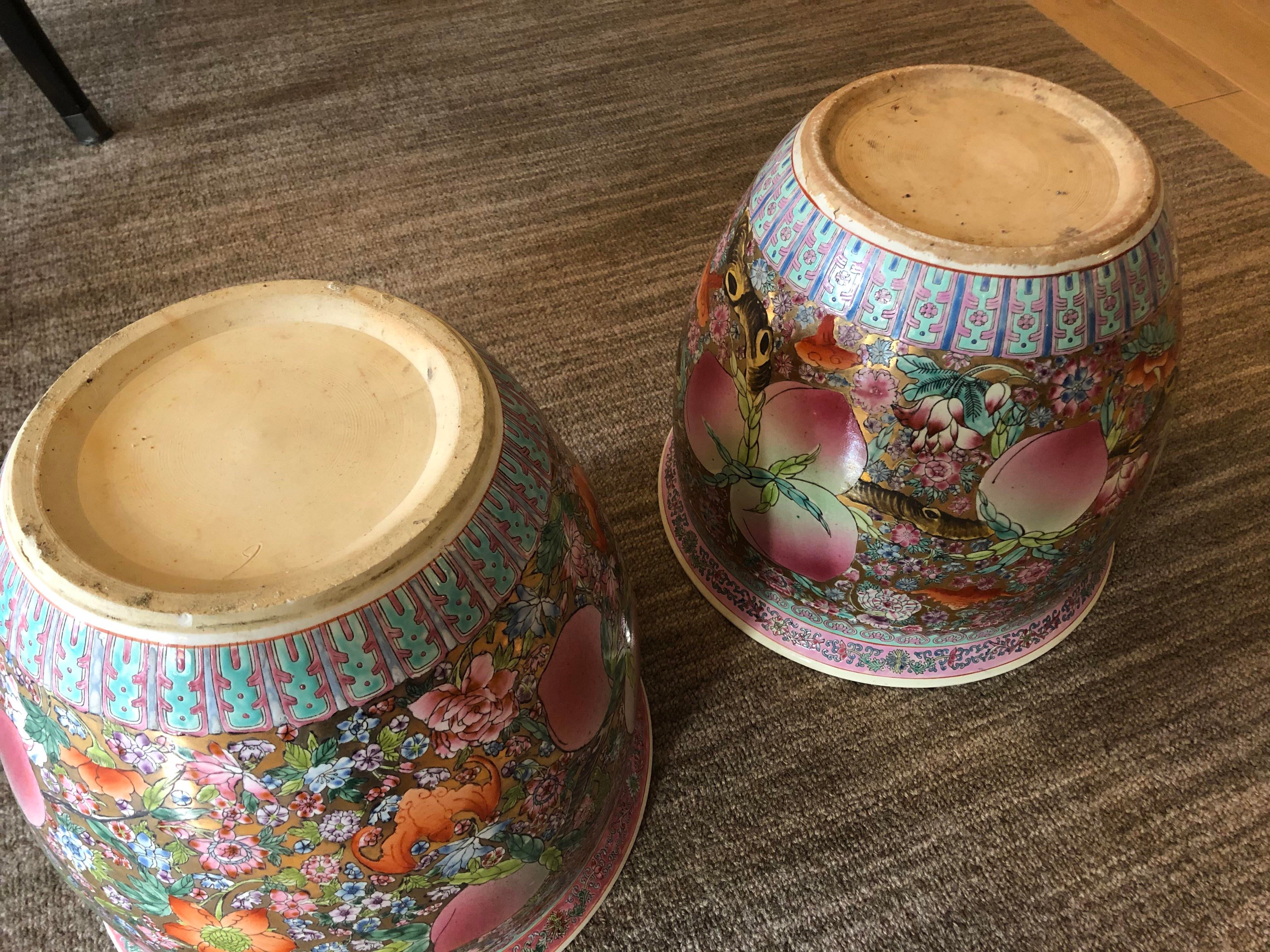 Vintage Chinese Porcelain Jardinere - a Pair