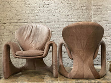 Cargar imagen en el visor de la galería, Vintage Distressed Leather Sculptural Chairs - a Pair

